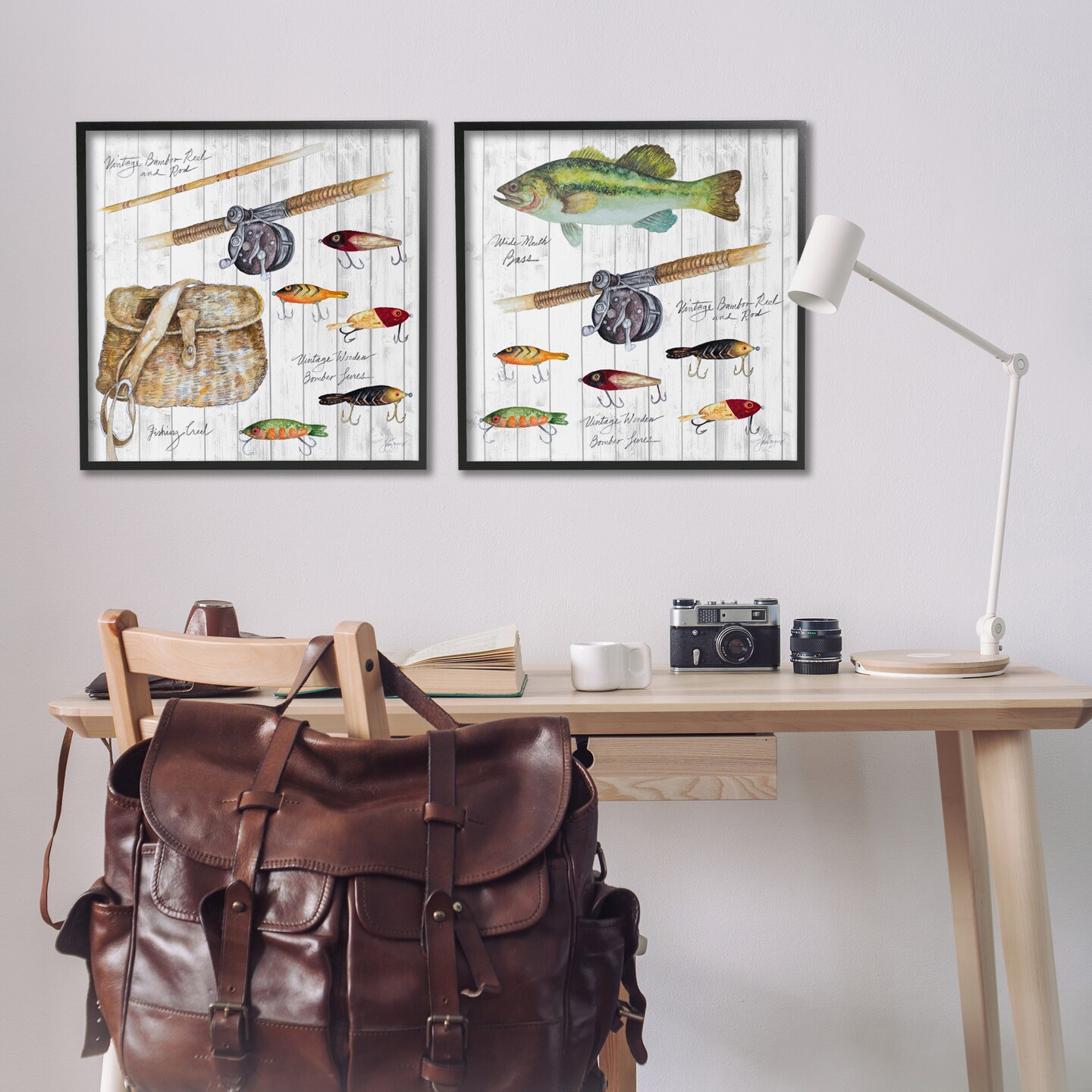 Stupell Industries Vintage Fishing Gear 2 pc Framed Giclee Wall Art Set Design by Patricia Pinto