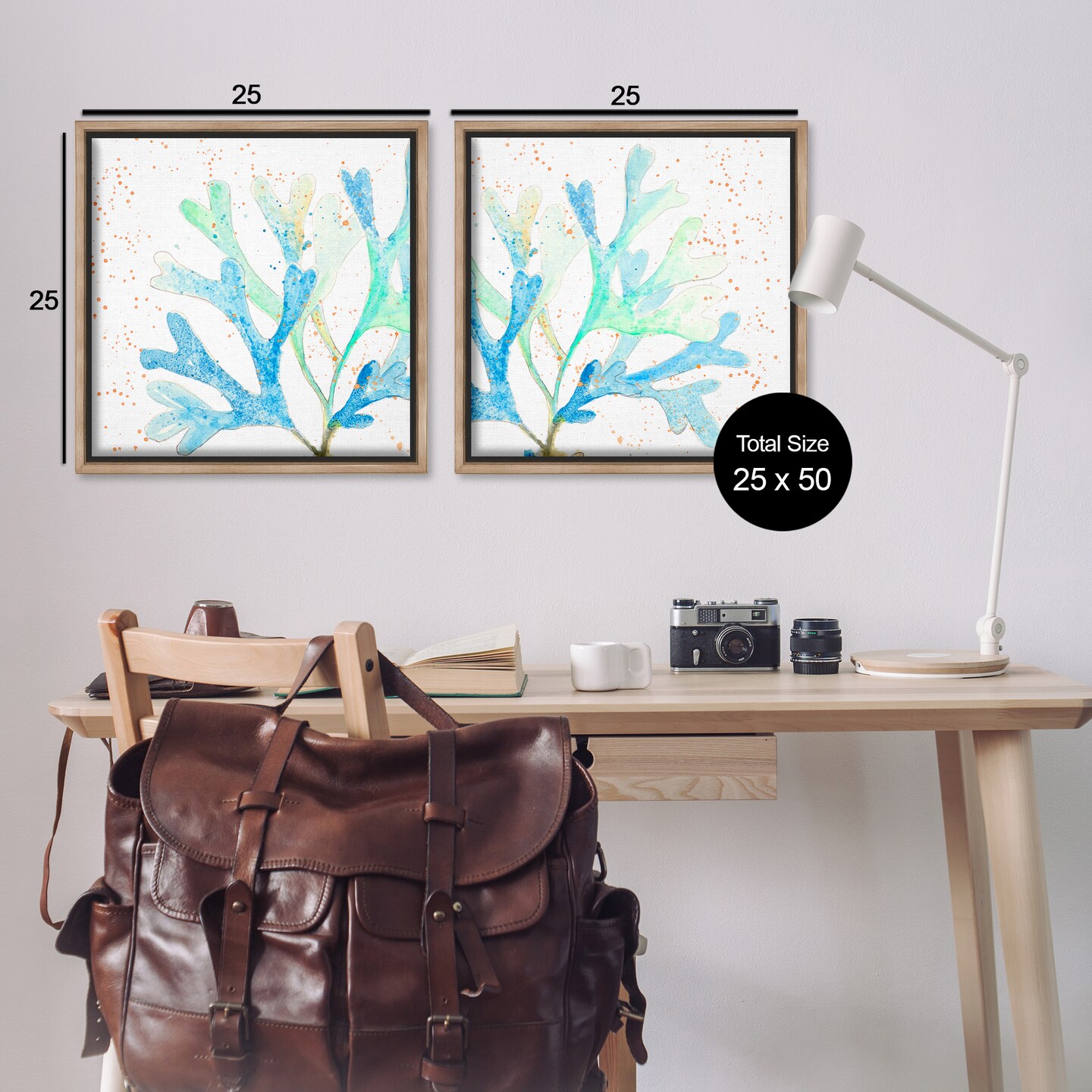 Stupell Industries Speckled Blue Green Coral 2 pc Framed Floater Canvas Wall Art Set Design by Patricia Pinto