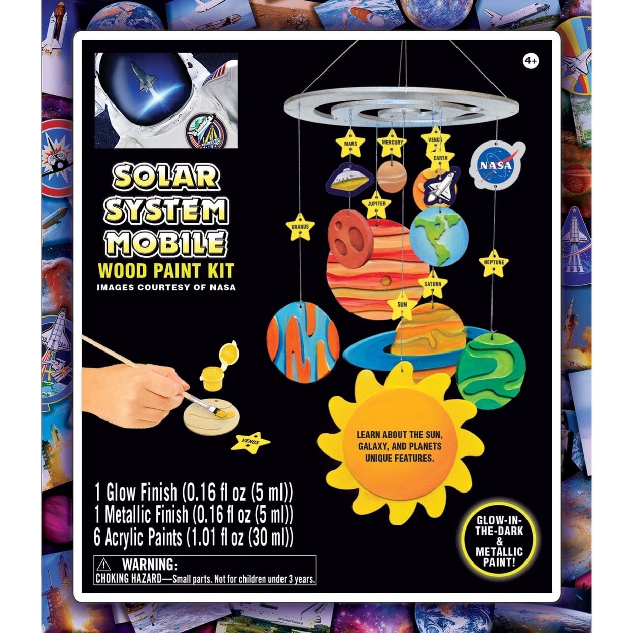 Nasa Solar System Mobile Wood Craft Paint Kit Non-Toxic Glow-In-Dark Paint