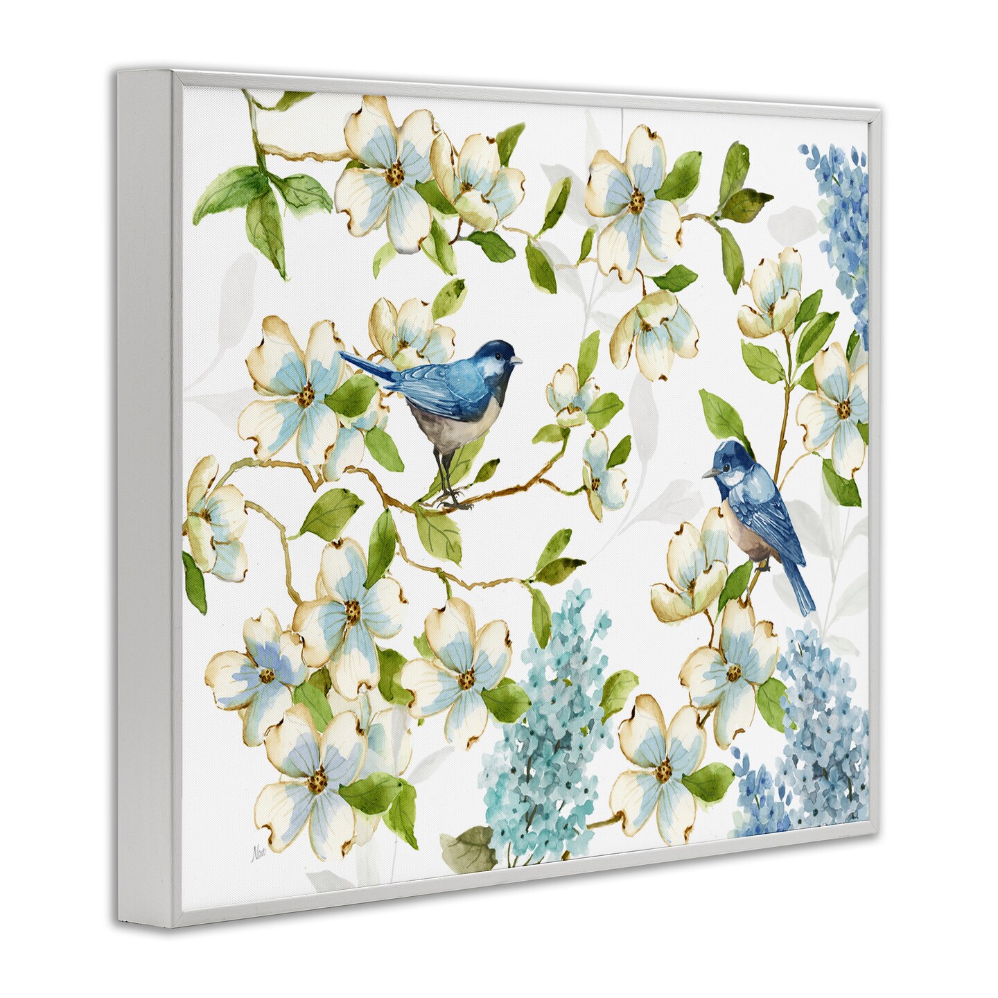 Stupell Industries Dogwood & Bluebirds Framed Giclee Wall Art Design by Nan