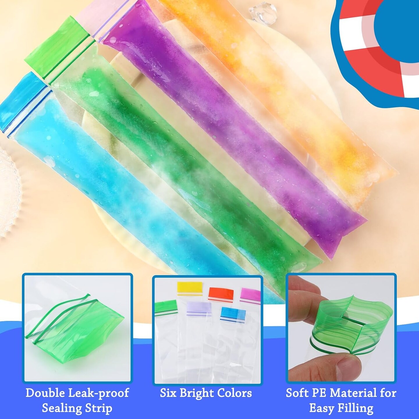 120 Disposable Ice Popsicle Mold Bags, Freezer Tubes with Double Leak-proof Zip Seals 6 Vibrant Colors Soft PE Material Easy to Fill for Snacks Yogurt Juice Fruit Ice Pops with Funnel