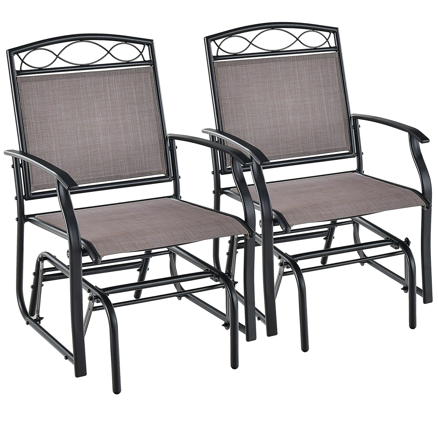 Set of 2 Outdoor Metal Glider Armchairs with Weather-Resistant Fabric