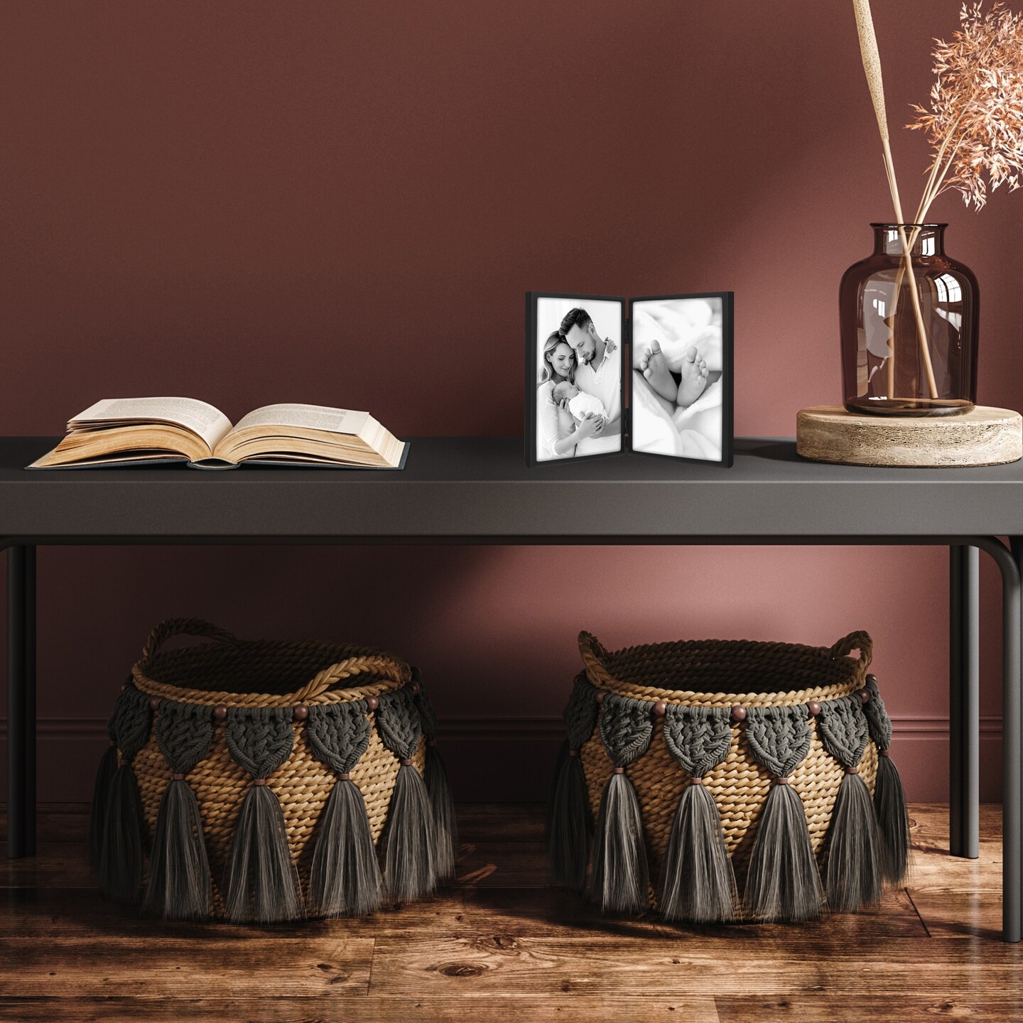 Americanflat Hinged Picture Frame with Shatter-Resistant Glass - Modern Metal Picture Frame Displays Two Photos - Elegant Photo Frames for Tabletop Display