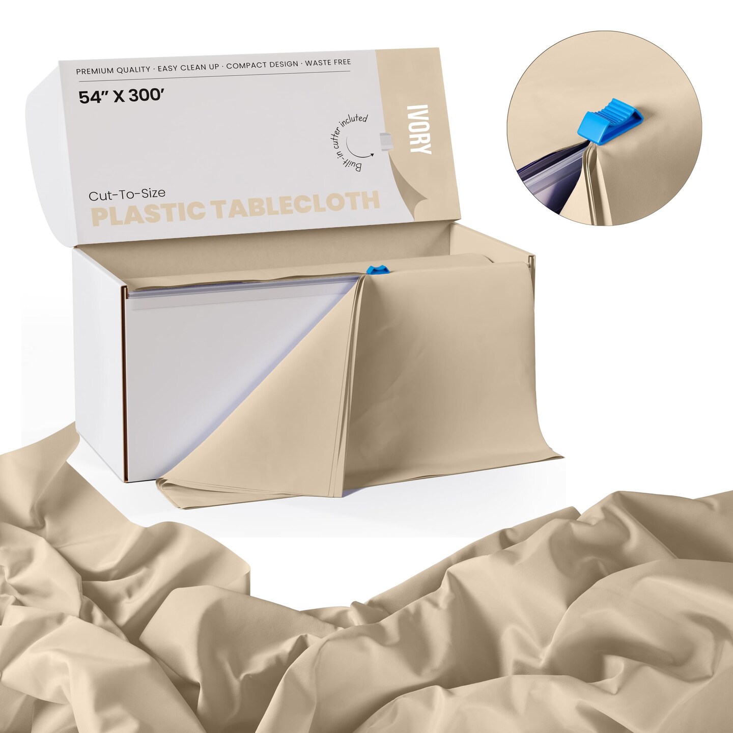 Party Solids 54" x 300' Plastic Table Cover Roll with Slide Cutter – Cut-to-Size Dispenser Box – Makes Up to 36 Disposable 8' Rectangle Tablecloths by Exquisite