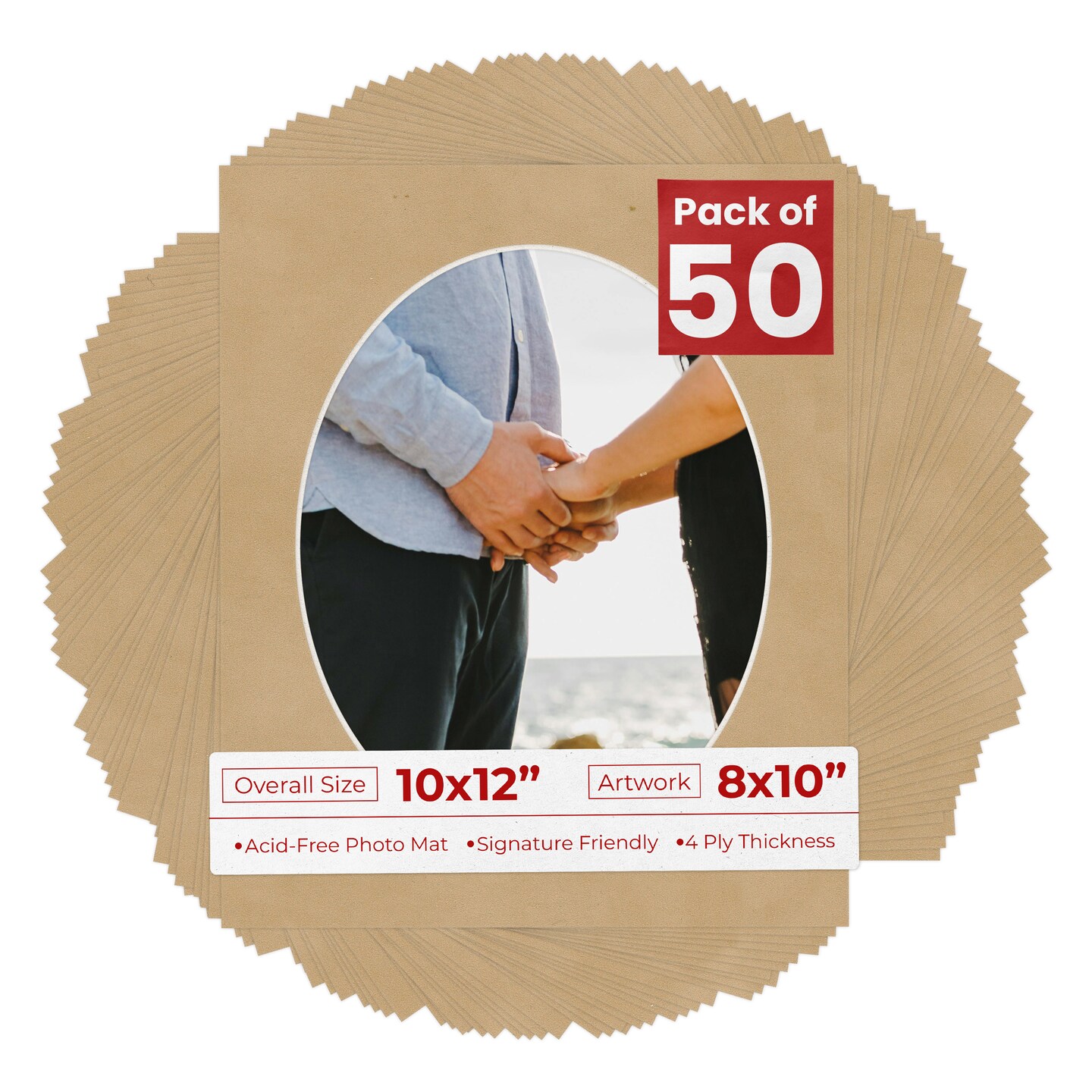 Beige Suede Mat Board for 10x12 Frames - Oval Opening for 8x10 Photos