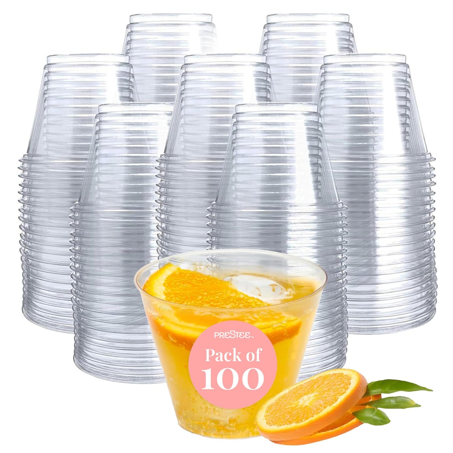 Set of 100 5oz Clear Hard Plastic Cups, Disposable Drinkware, Bulk