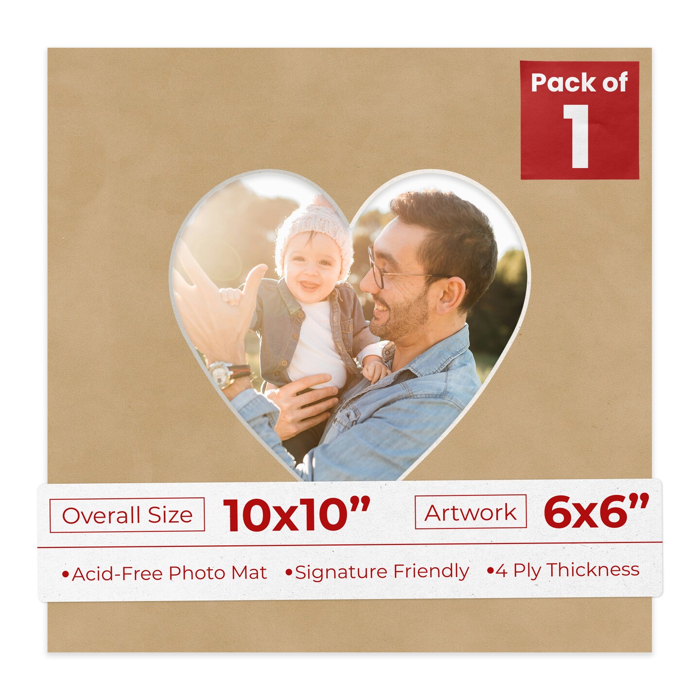 Beige Suede Mat Board for 10x10 Frames - Heart Opening for 6x6 Photos