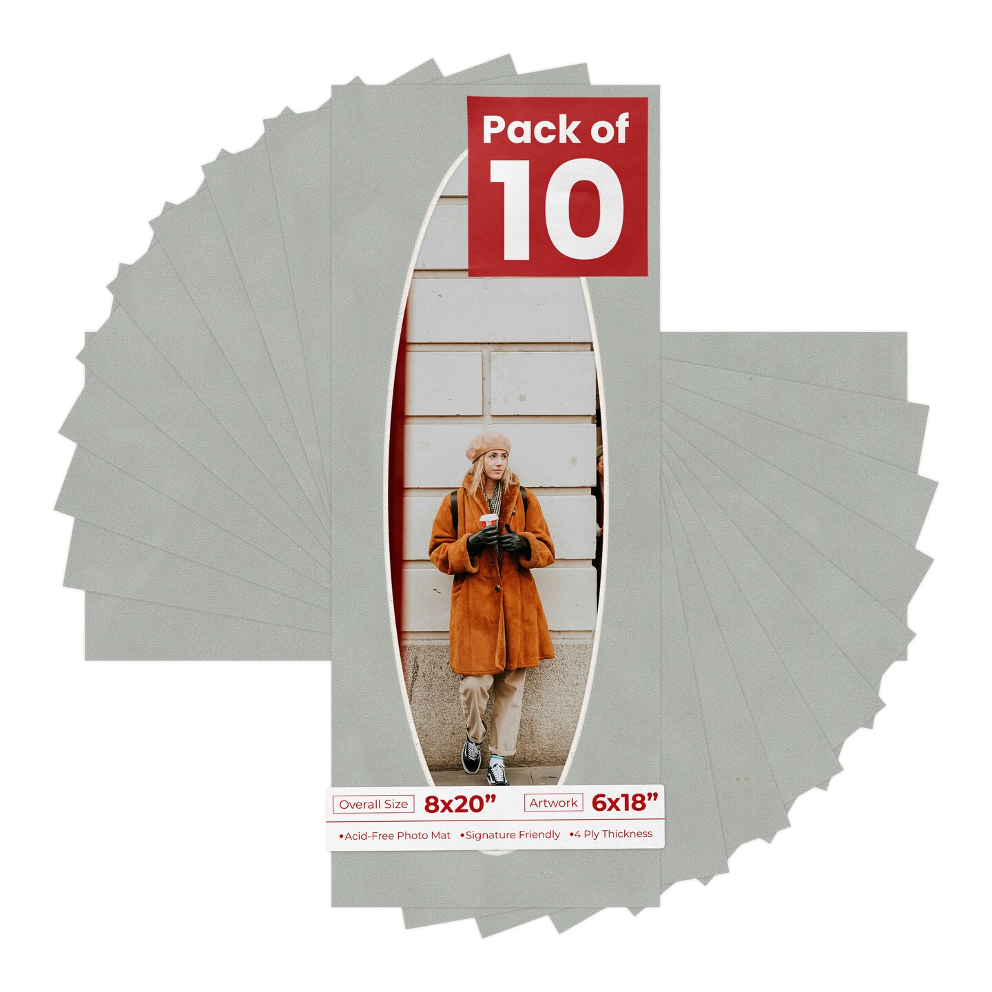 Light Grey Suede Mat Board for 8x20 Frames - Oval Opening for 6x18 Photos