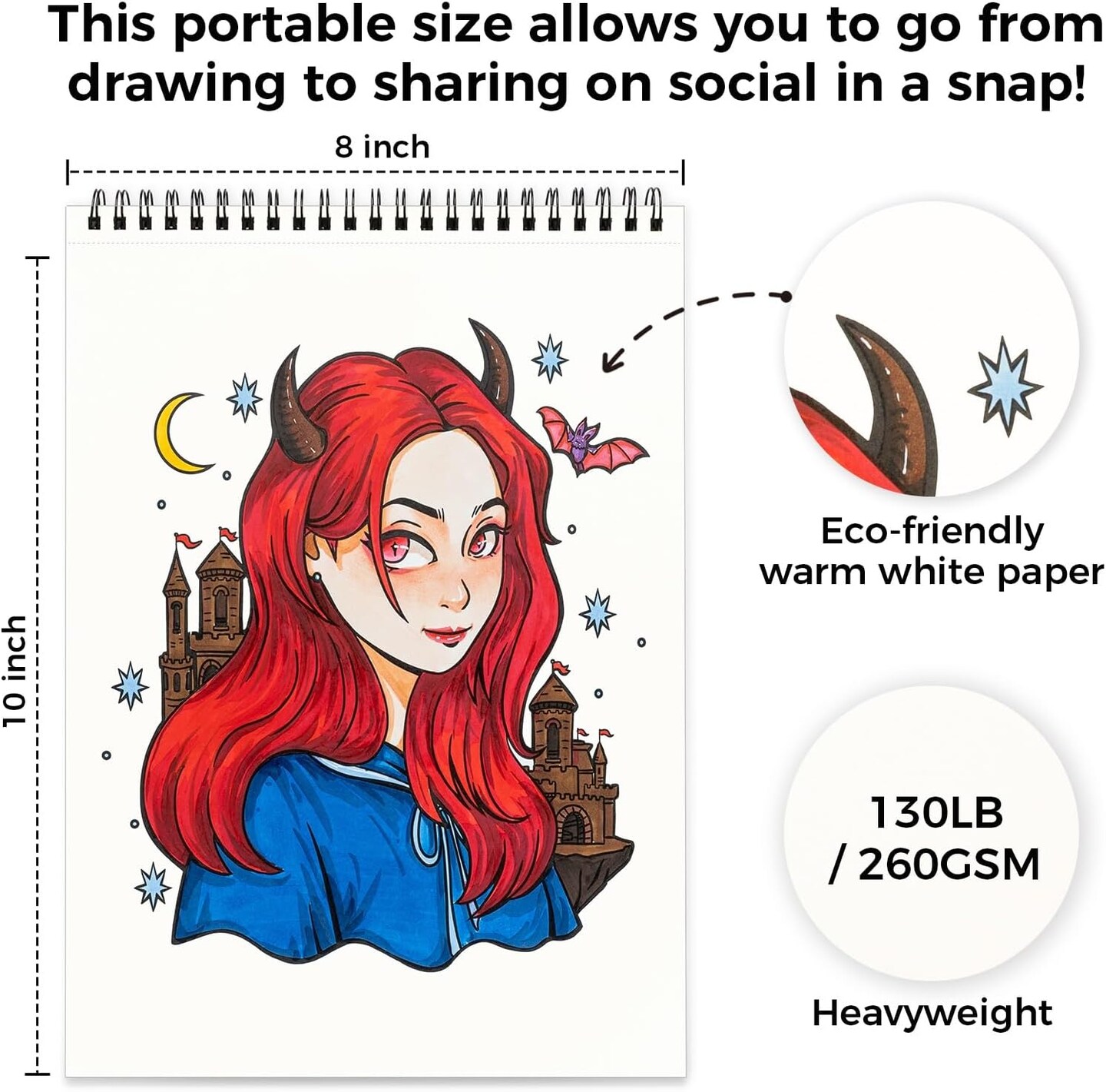 Ohuhu Portraits of Joy Adult Coloring Books - 8&#x22;x10&#x22; Double-Sided Bleedproof - 20 Sheets/40 Patterns
