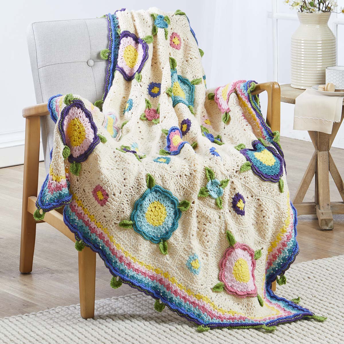 Herrschners  Floral Fantasy Afghan Crochet Kit