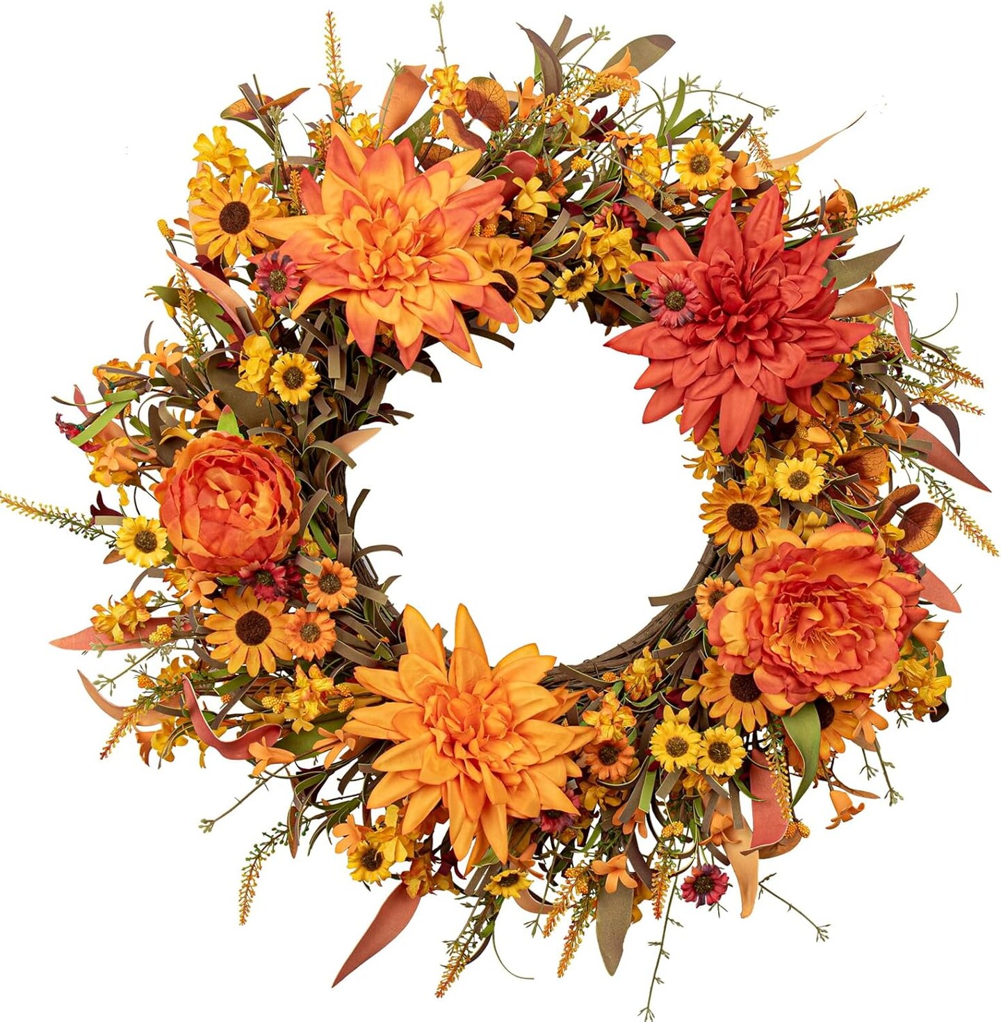 20” Artificial Fall Wreath Autumn Wreaths(Orange)5"D x 20"W x 20"H