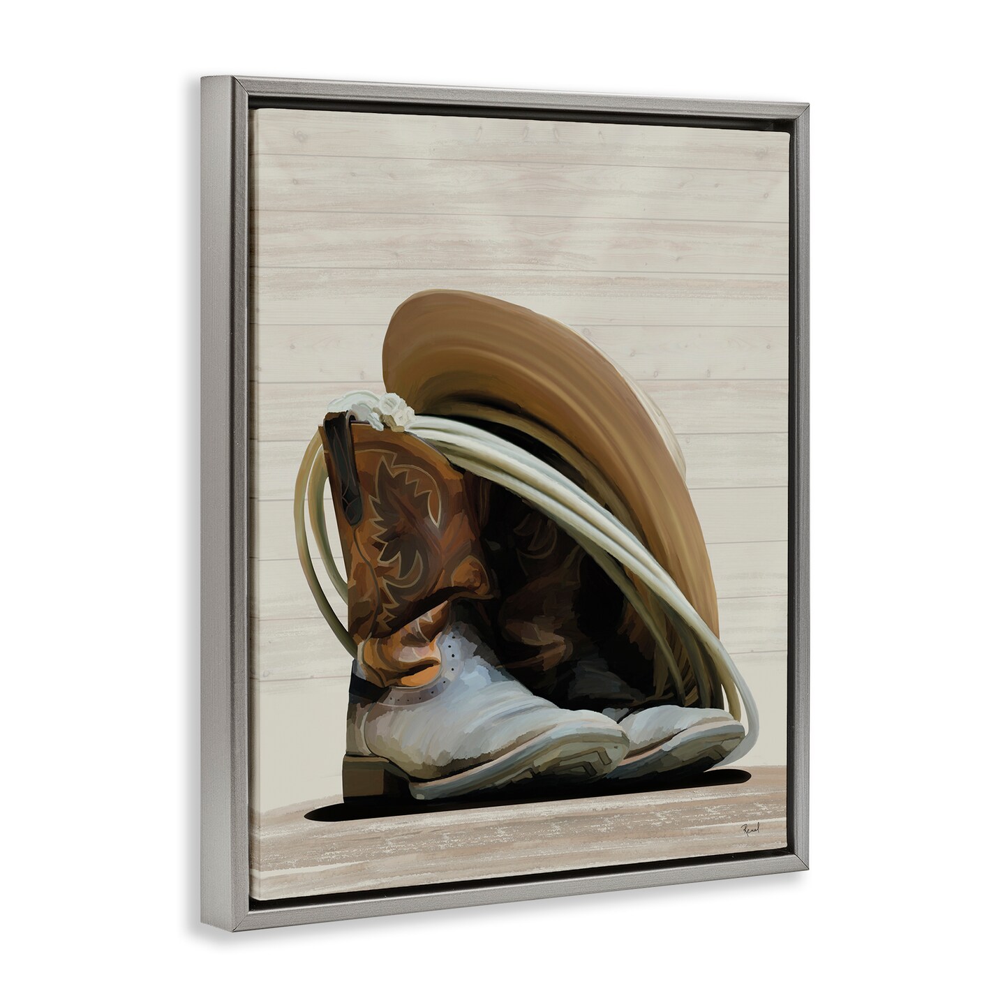 Stupell Industries Cowboy Gear on Beige Framed Floater Canvas Wall Art Design by Renel Peters