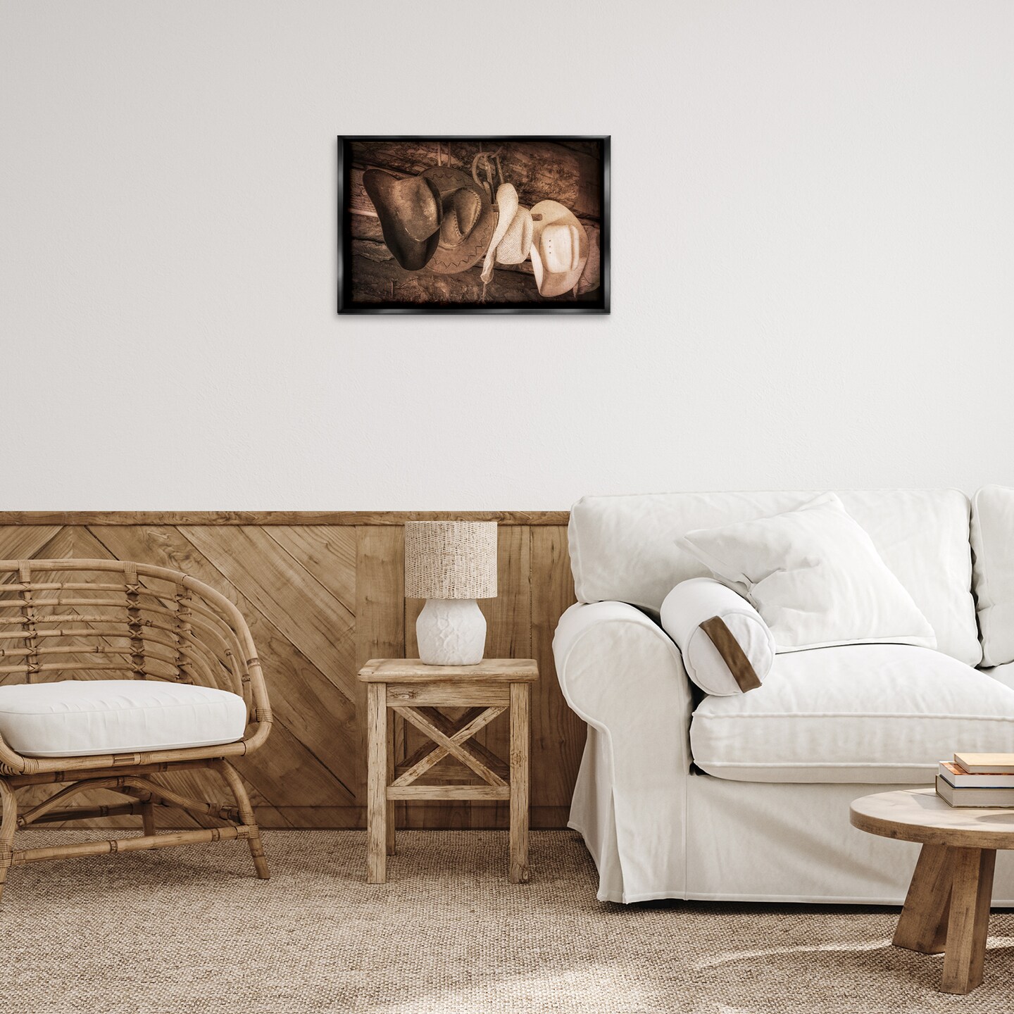 Stupell Industries Rustic Cowboy Hats Framed Floater Canvas Wall Art Design by Danita Delimont