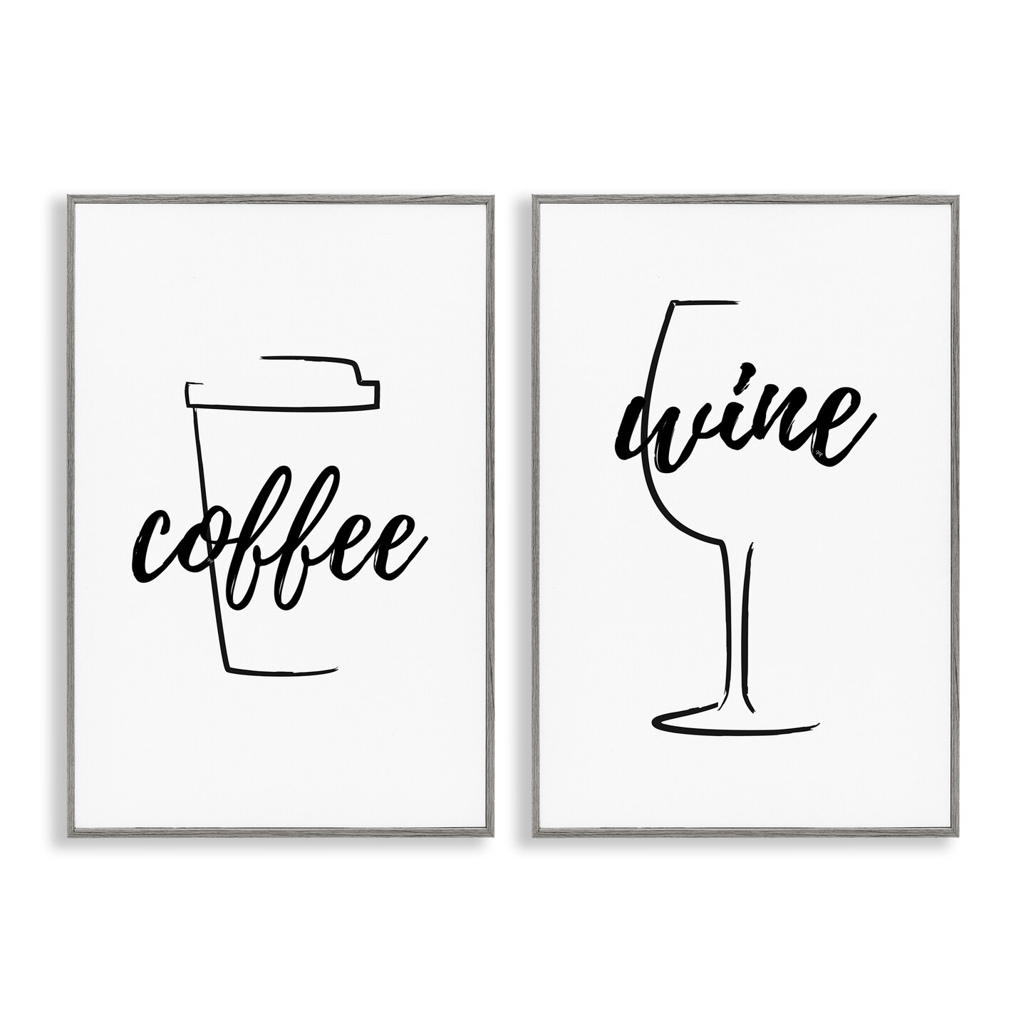 Stupell Industries Simple Coffee Wine Drawing 2 pc Framed Giclee Wall Art Set Design by Martina Pavlova