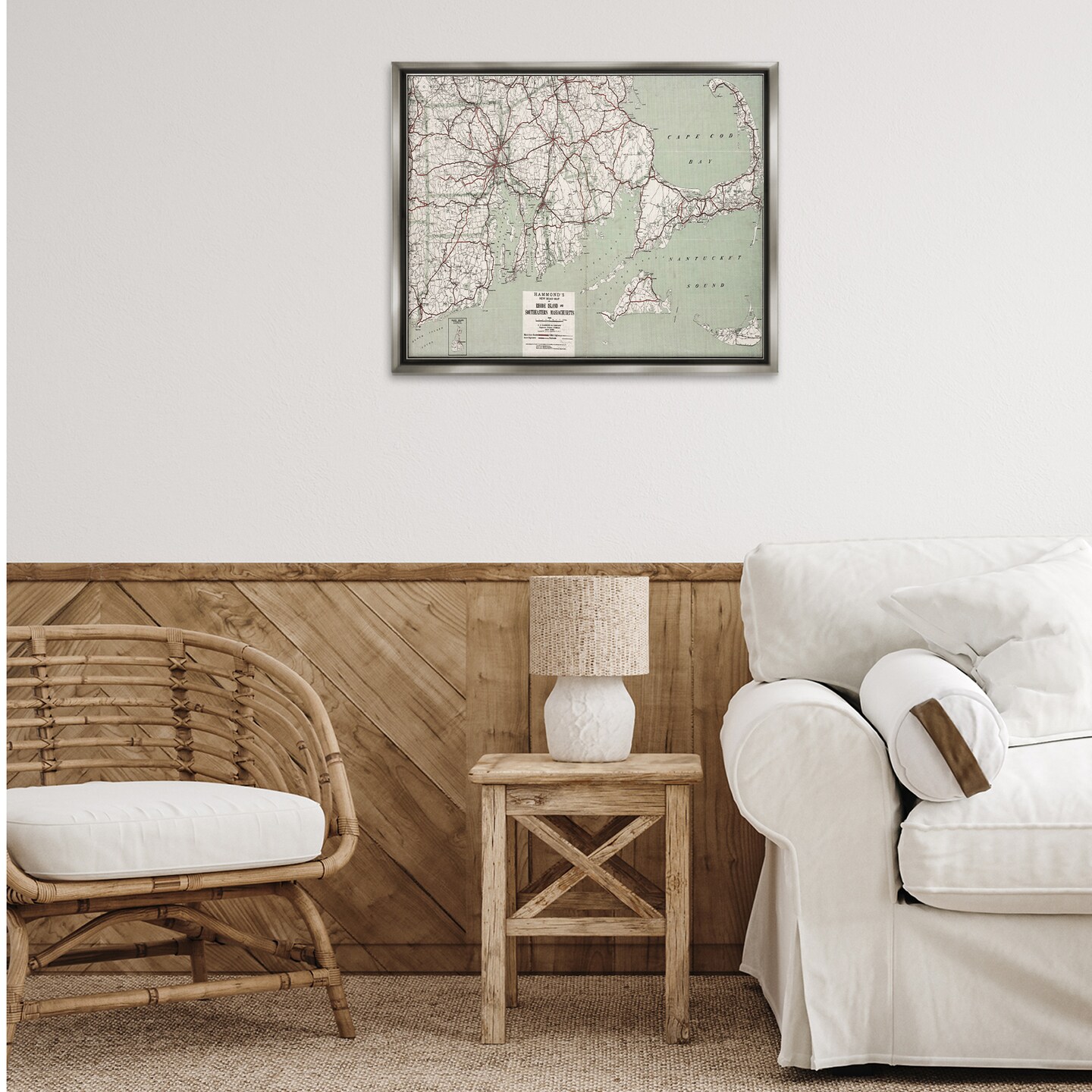 Stupell Industries Cape Cod &#x26; RI Map Framed Floater Canvas Wall Art Design by Graffi*tee Studios