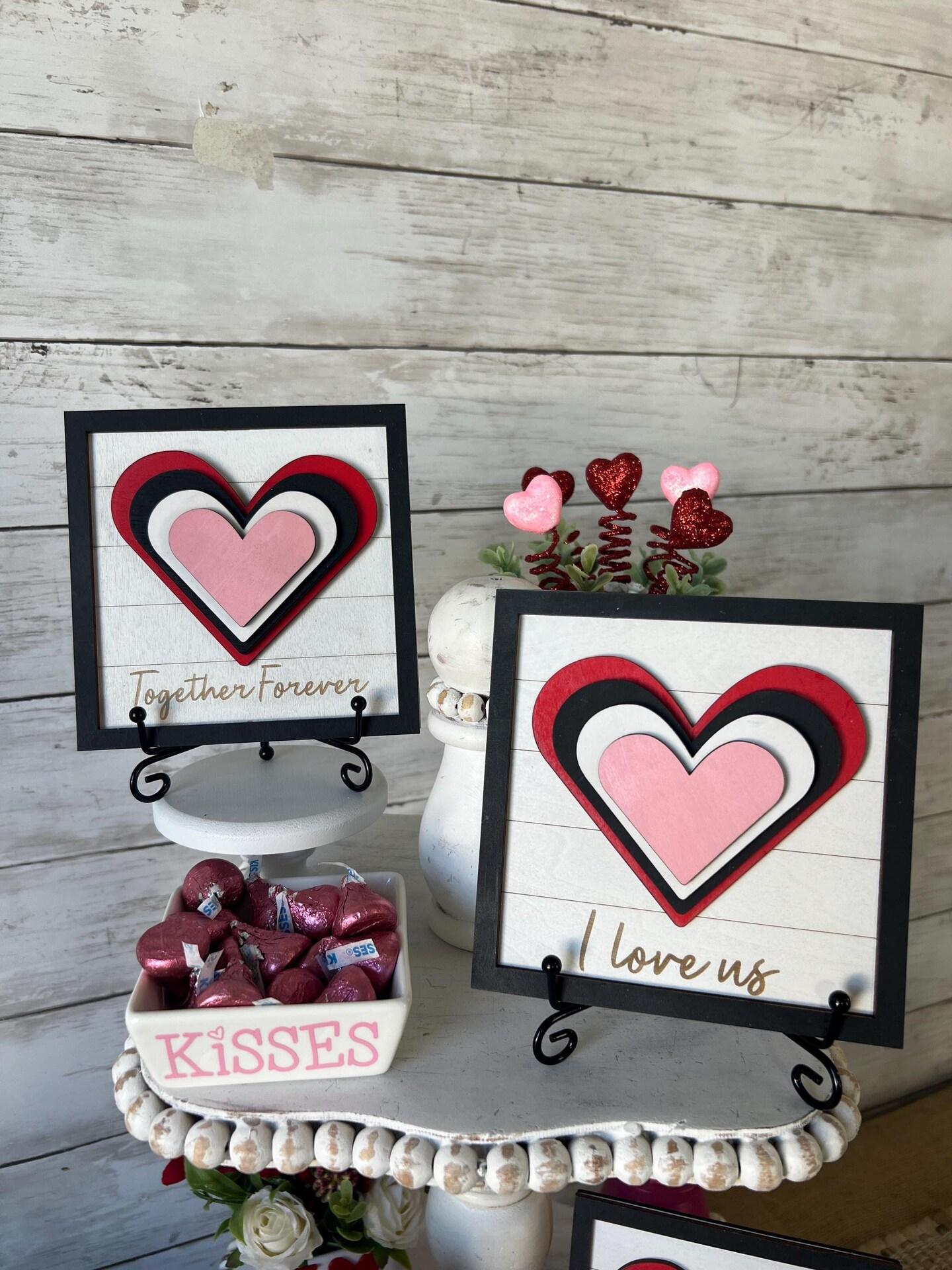Mini Valentines 3d signs, Valentines Day tiered tray decor