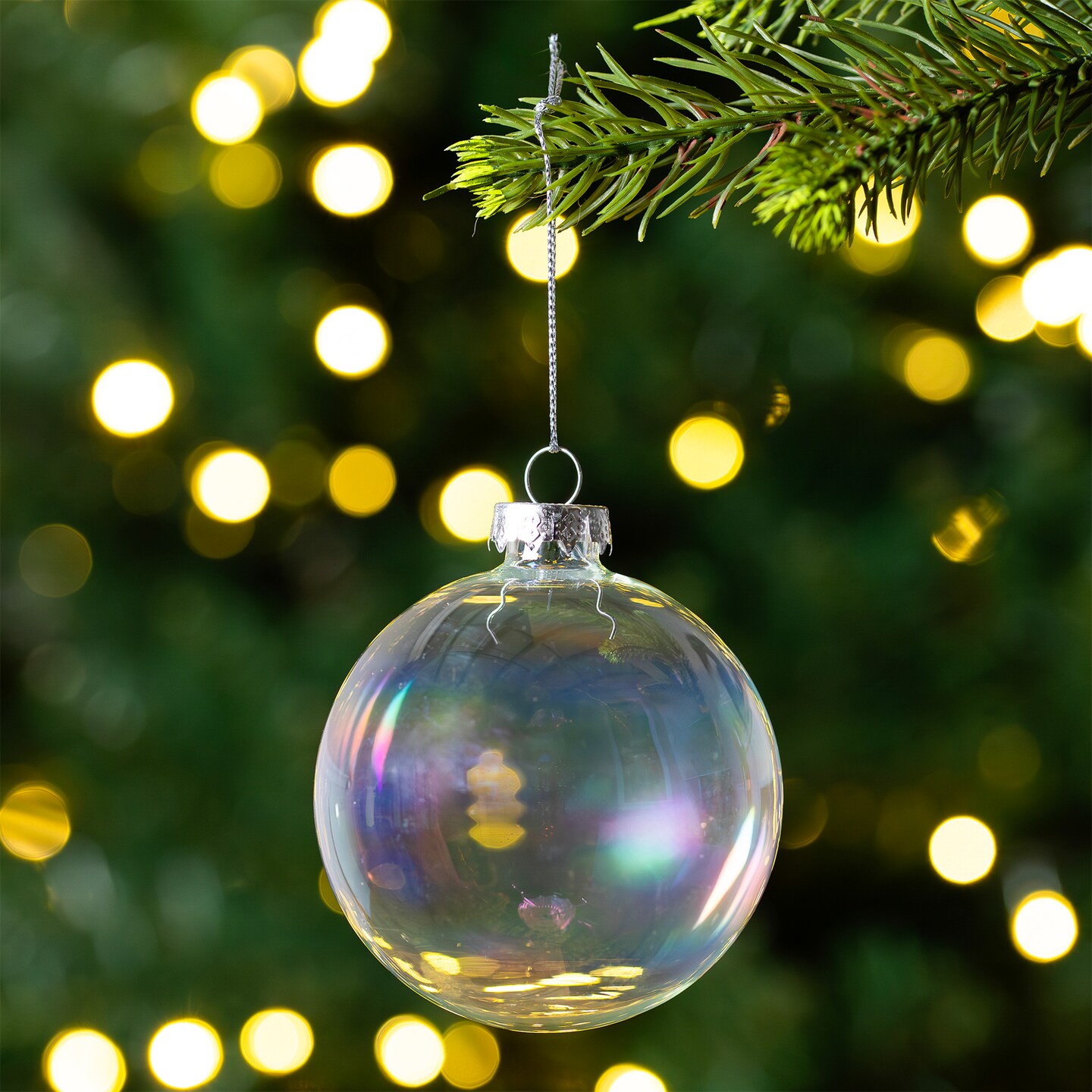 Northlight 6ct Clear and Silver Iridescent Glass Ball Christmas Ornament Set 3.25&#x22; (80mm)