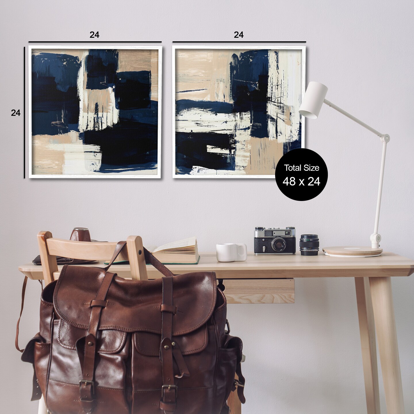 Stupell Industries Abstract Navy Neutral 2 pc Framed Giclee Wall Art Set Design by Susan Jill