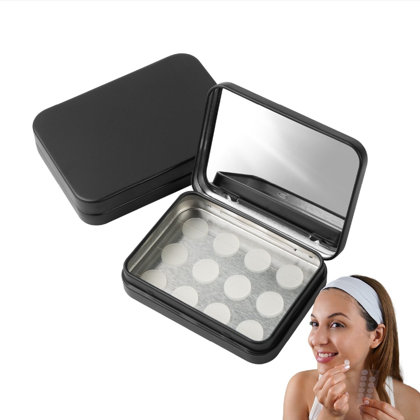 [2 Pack] Impresa Case Compatible With Mighty Patch Acne Dots - Face Case with Mirror - Black Impresa Zit Stickers Case for Mighty Hero Patch - Face Case for Acne Patches