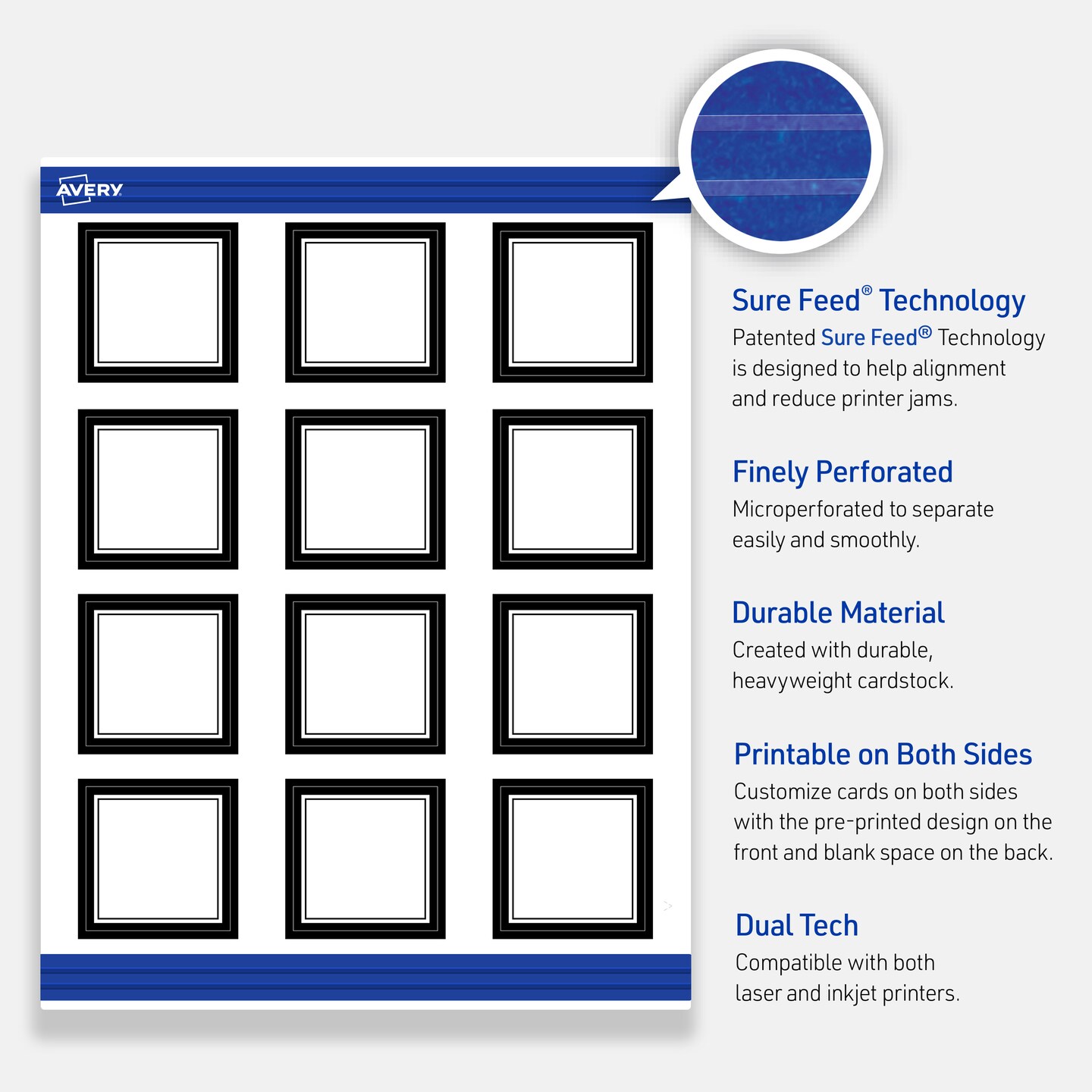 Avery Printable Square Cards, Double Black Border, 2&#x22; x 2&#x22;, Matte White Square Cards, Laser/Inkjet, 120ct, Great for Business Cards