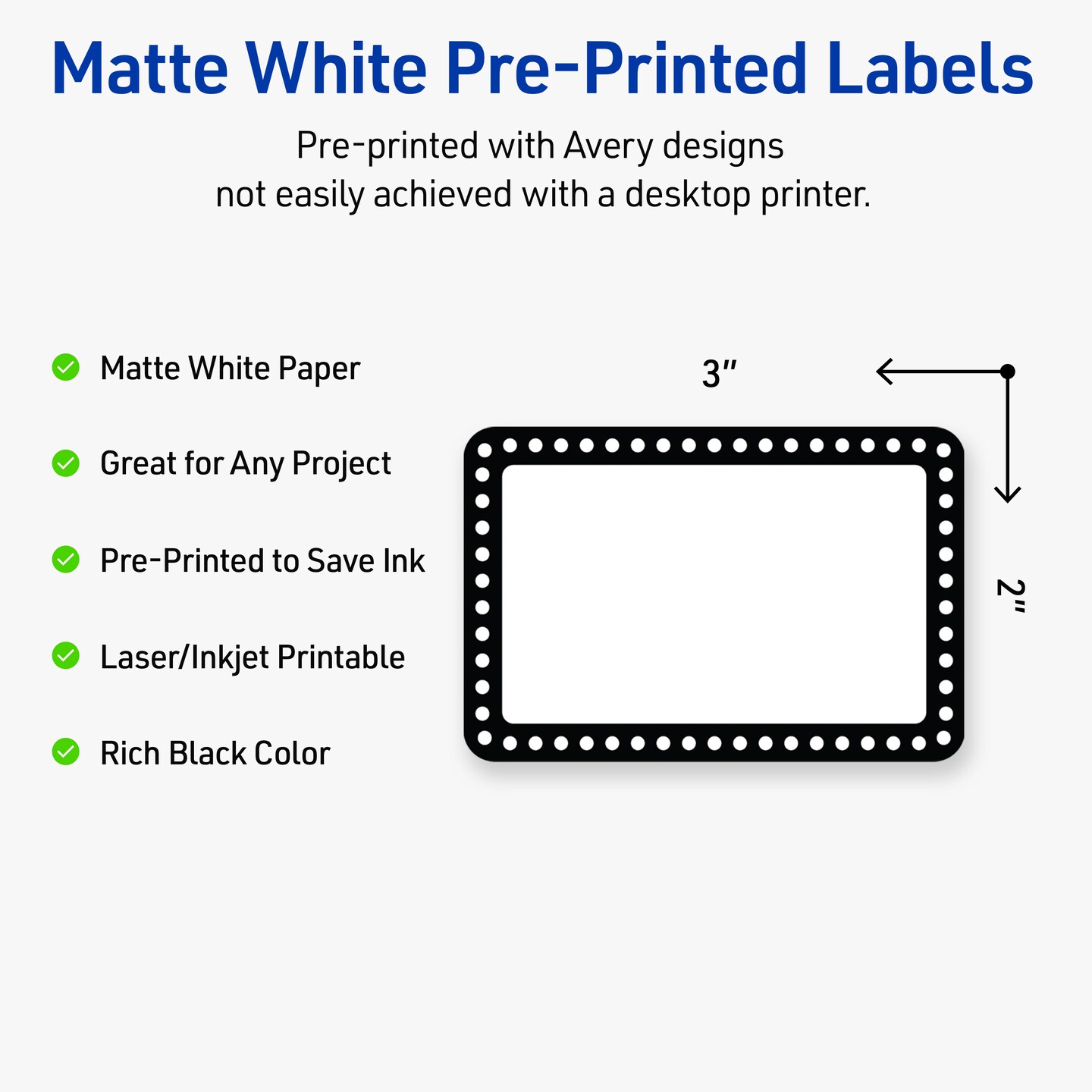 Avery Printable Rectangle Labels, Black and White Polka Dots, 2&#x22; x 3&#x22;, Matte White Rectangle Labels, Permanent, Laser/Inkjet, 80ct, Great for Product Labels