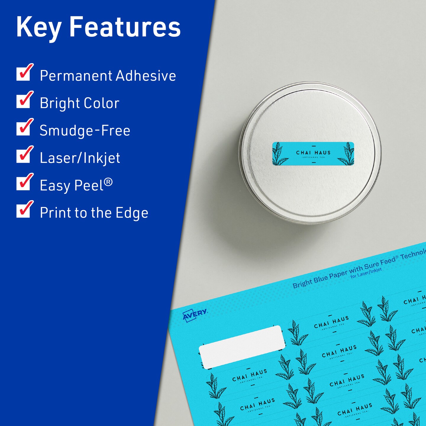 Avery Bright Blue Paper Labels, 2/3&#x22; x 1-3/4&#x22; Rectangle