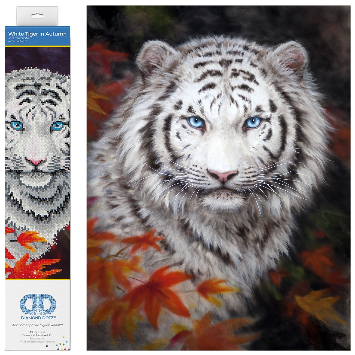 Diamond Dotz White Tiger in Autumn Animal Diamond Painting Kits for Adults - Diamond Art Kits a Relaxing Creative Craft Kit with Dotz Gems 18x14