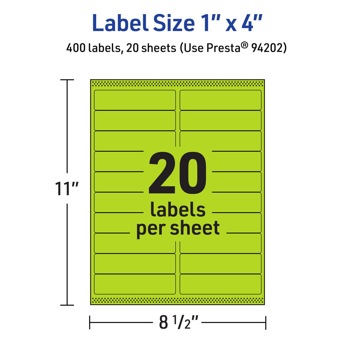 Avery Bright Green Paper Labels, 1&#x22; x 4&#x22; Rectangle