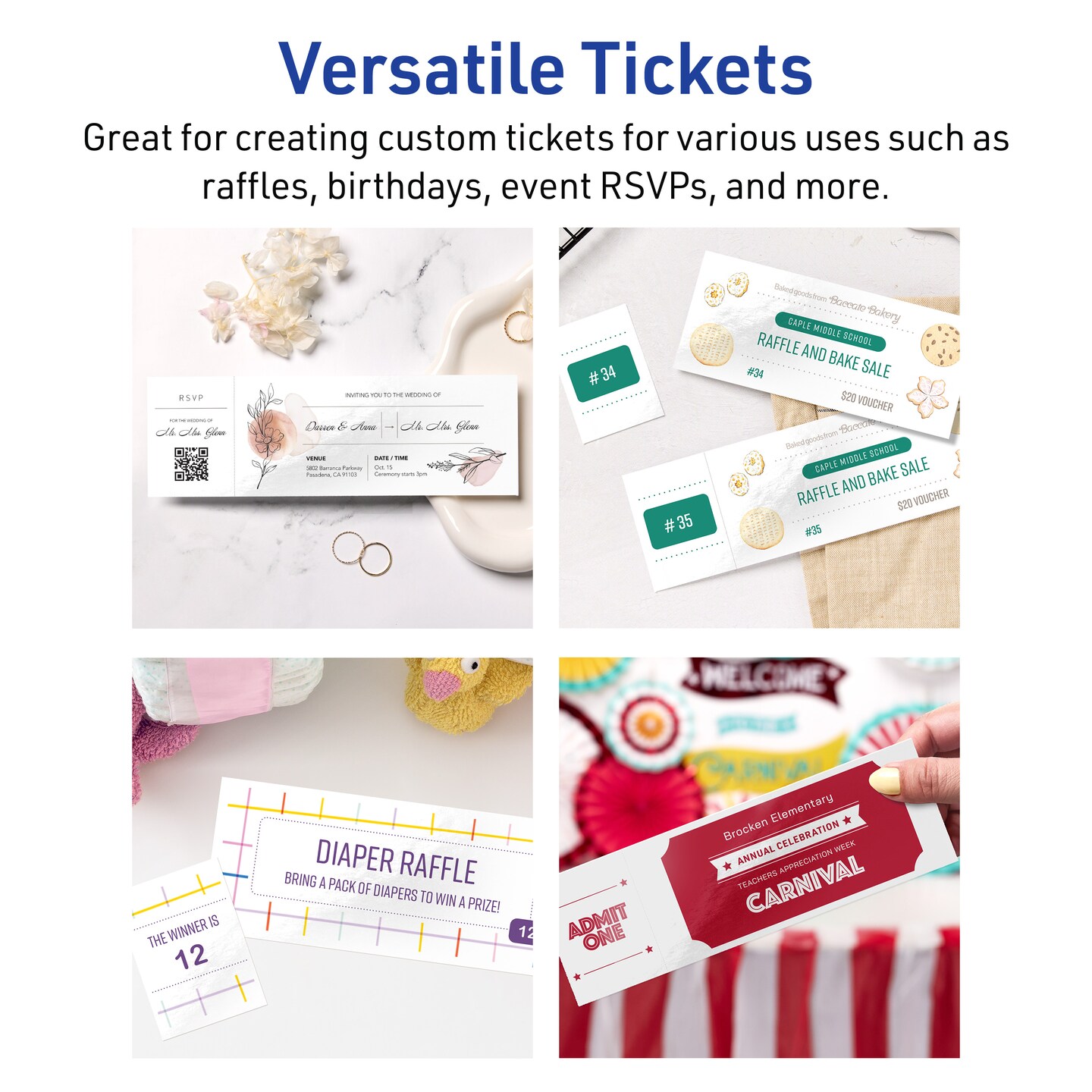 2-3/4&#x22; x 8-1/2&#x22; Rectangle, Glossy White Tickets