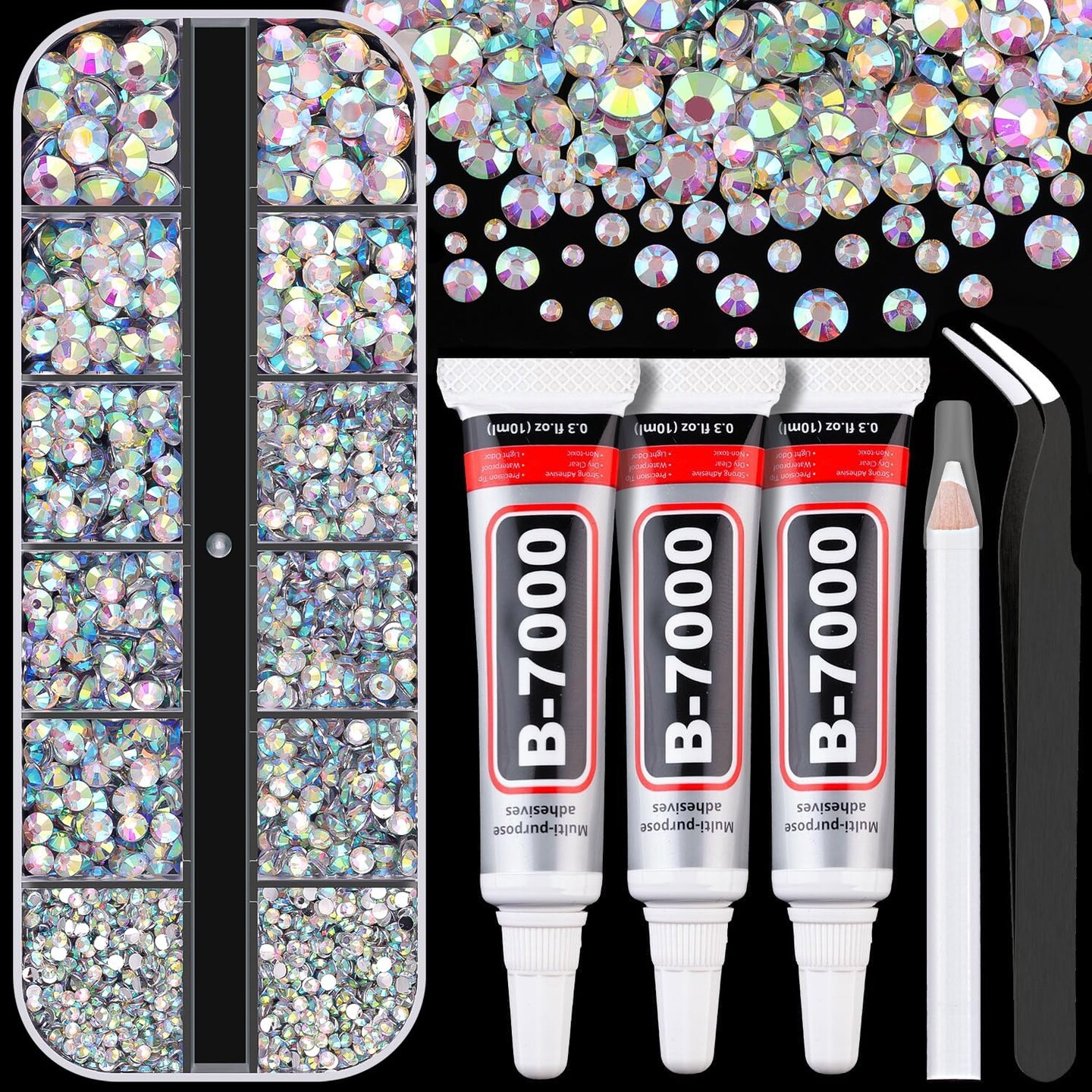 Resin Rhinestones for Crafting with B7000 Jewelry Glue Flatback Crystals(AB)