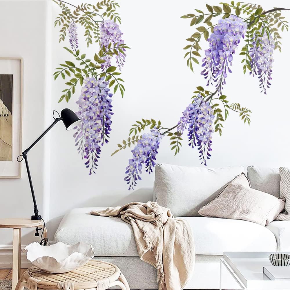Purple Wisteria Wall Stickers – Hanging Floral Stickers for Nursery, Bedroom & Living Room