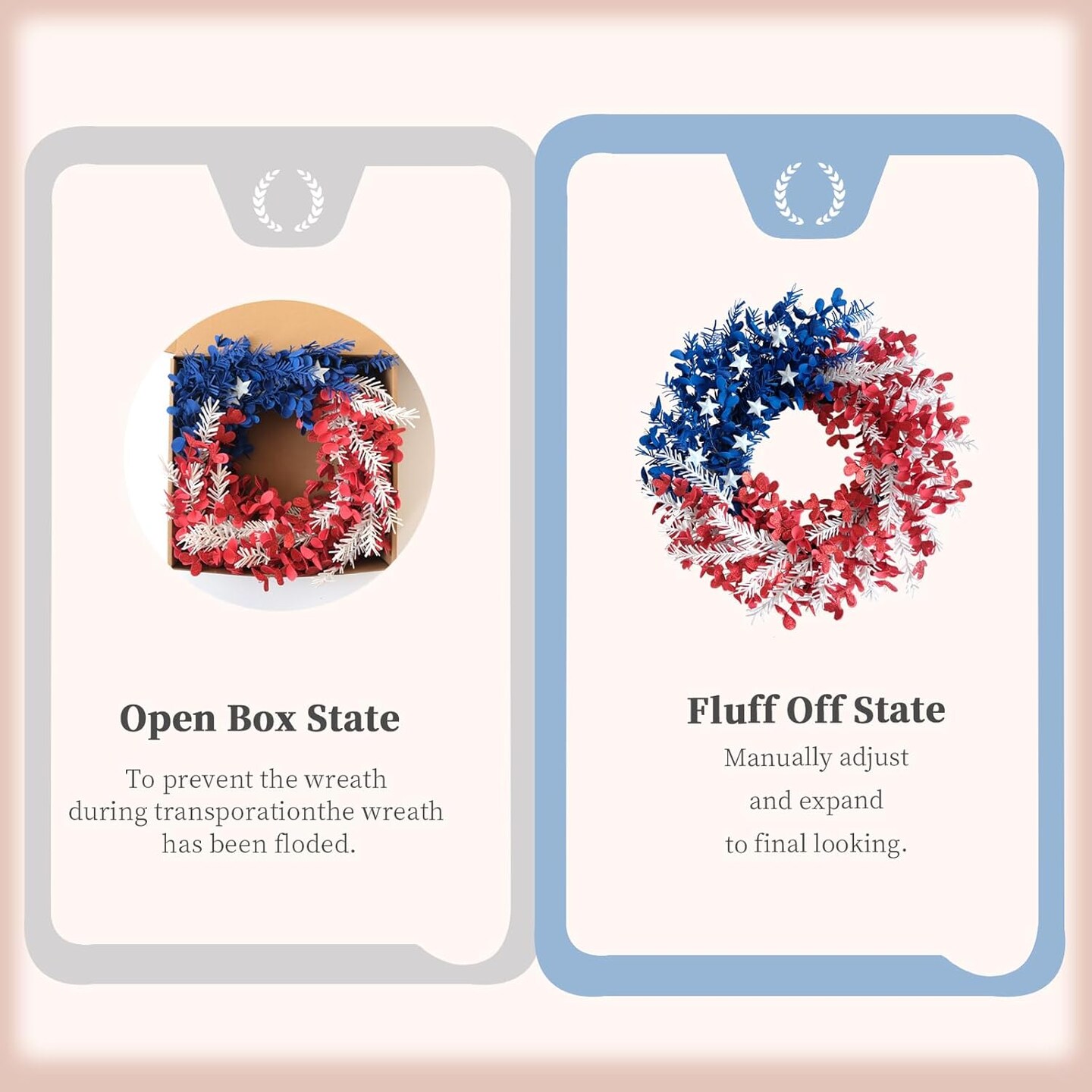 22-Inch 4th of July Wreath – Patriotic Front Door Decor with Red, White & Blue Leaves and Metal Stars – Independence Day and Memorial Day Americana Decoration