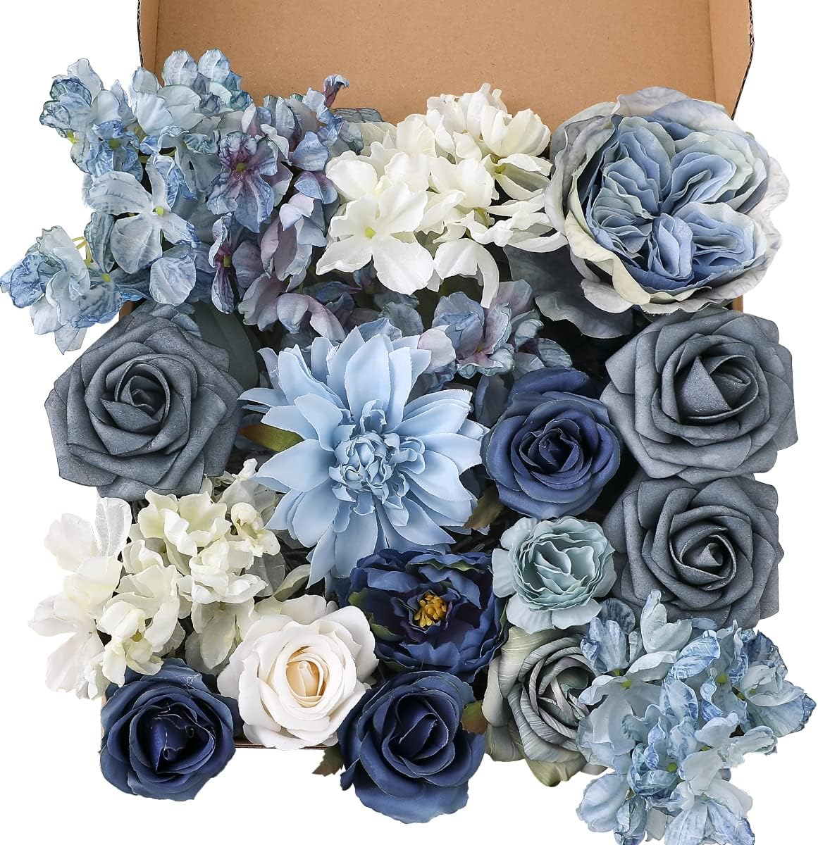 Artificial Flowers Combo Box Set Dusty Blue Flowers (White Blue Rose)