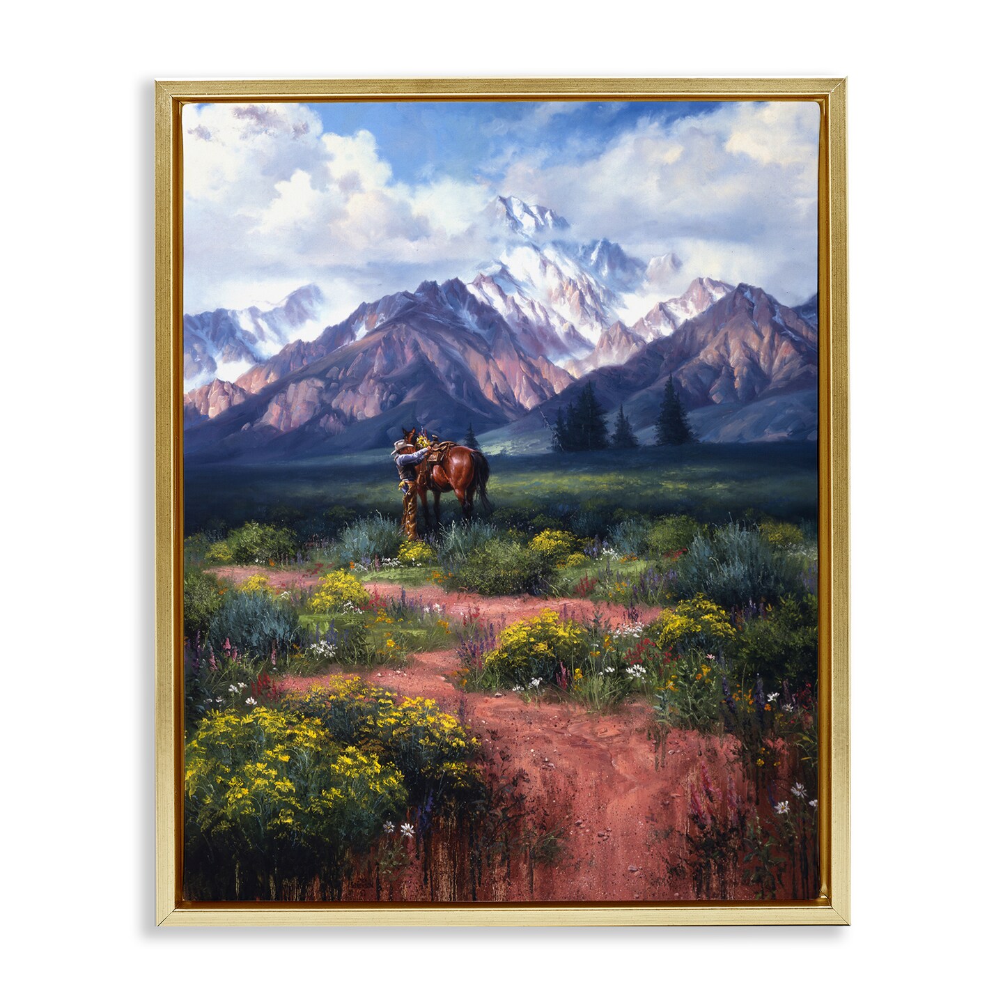 Stupell Industries Cowboy Tending Horse by Mountain Floating Frame By Jack Sorenson