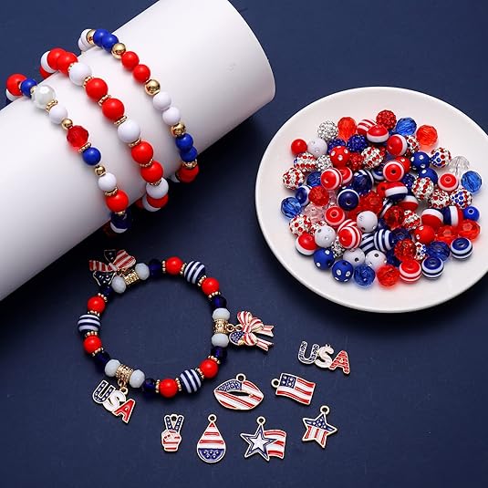 1050PCS+ American Flag Charms 4th of July Patriotic Beads