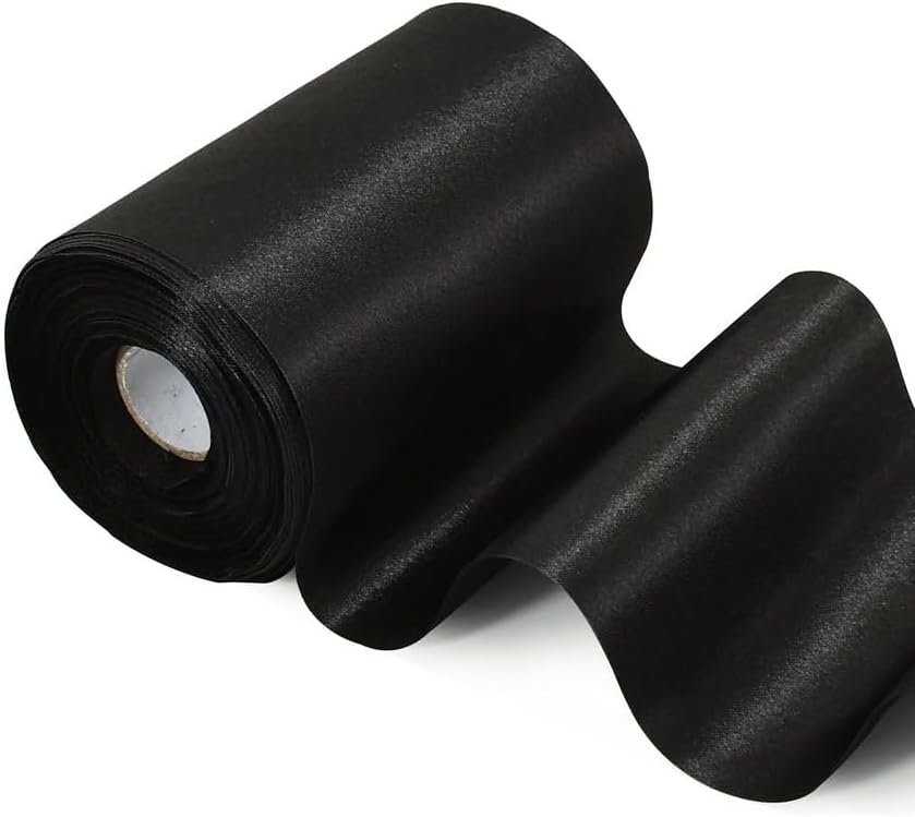 4 Inch Wide Black Solid Satin Ribbon 22yd Fabric Large Ribbon