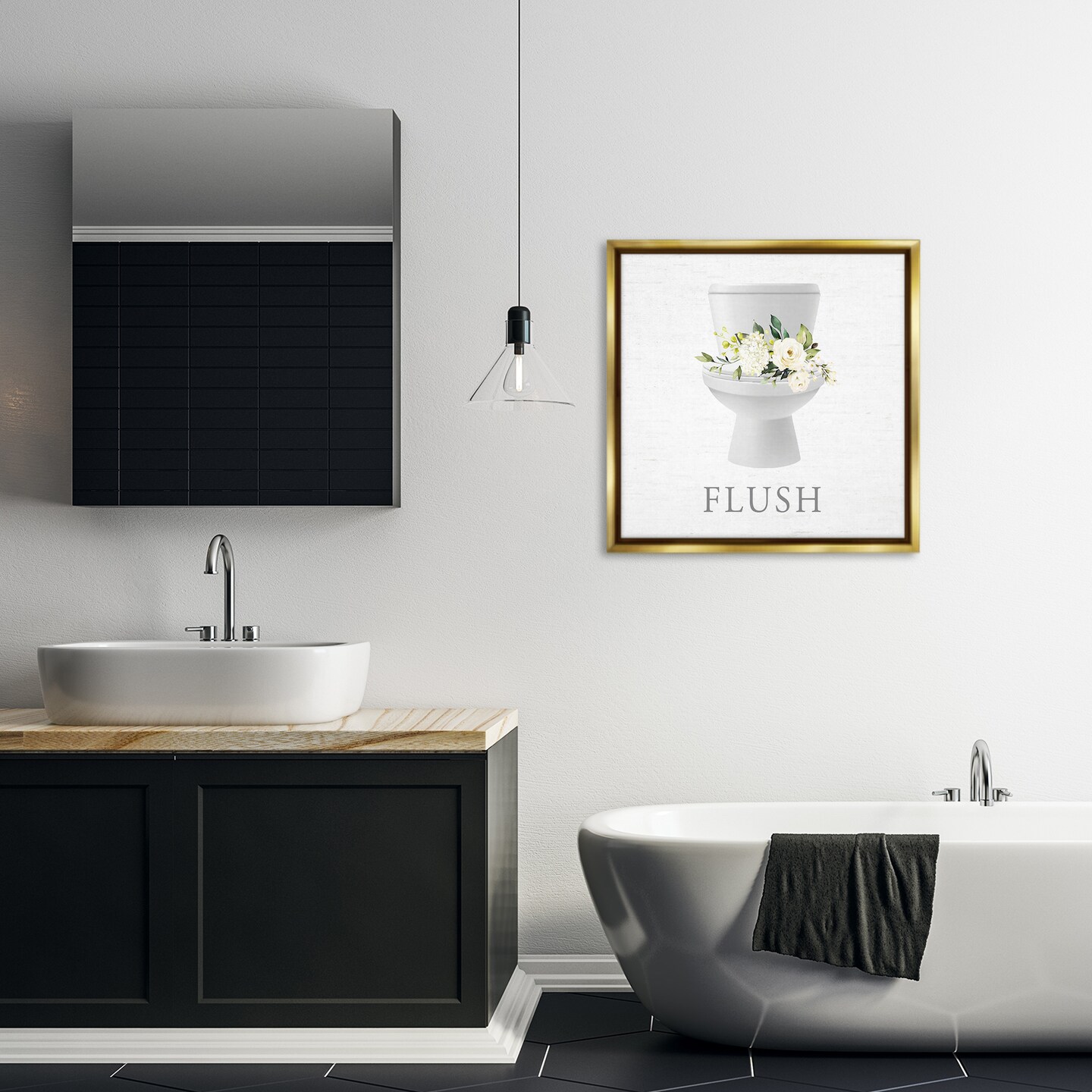 Stupell Industries Flush Floral Toilet Floating Frame By Lettered and Lined