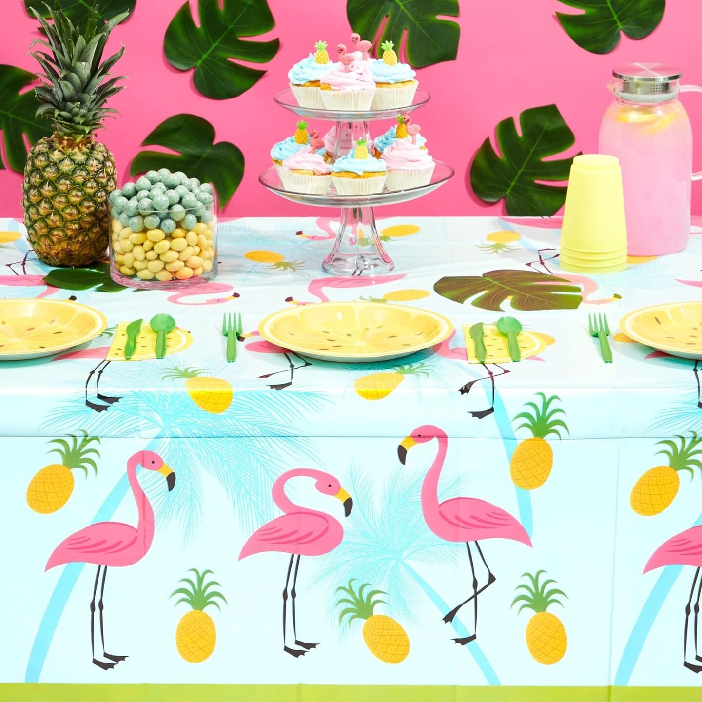 3-Pack Flamingo Tablecloth for Pineapple Birthday Decorations