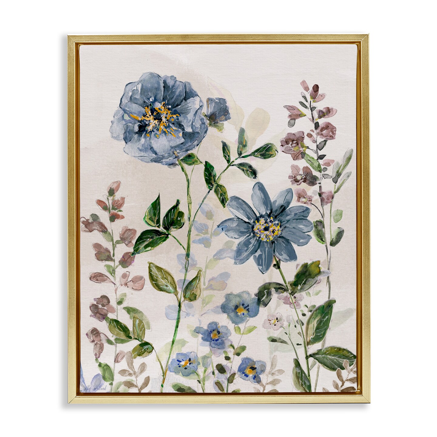 Stupell Industries Blushing Blue Garden Flowers Floating Frame By Sally Swatland