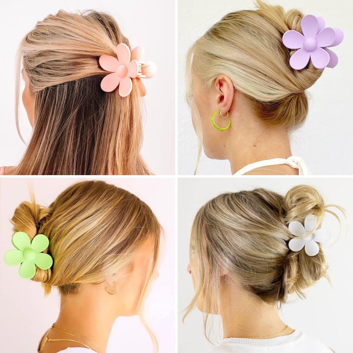 12Pcs Colorful Flower Hair Clips (Cyan, Green, Rose Red, Black, Etc.)