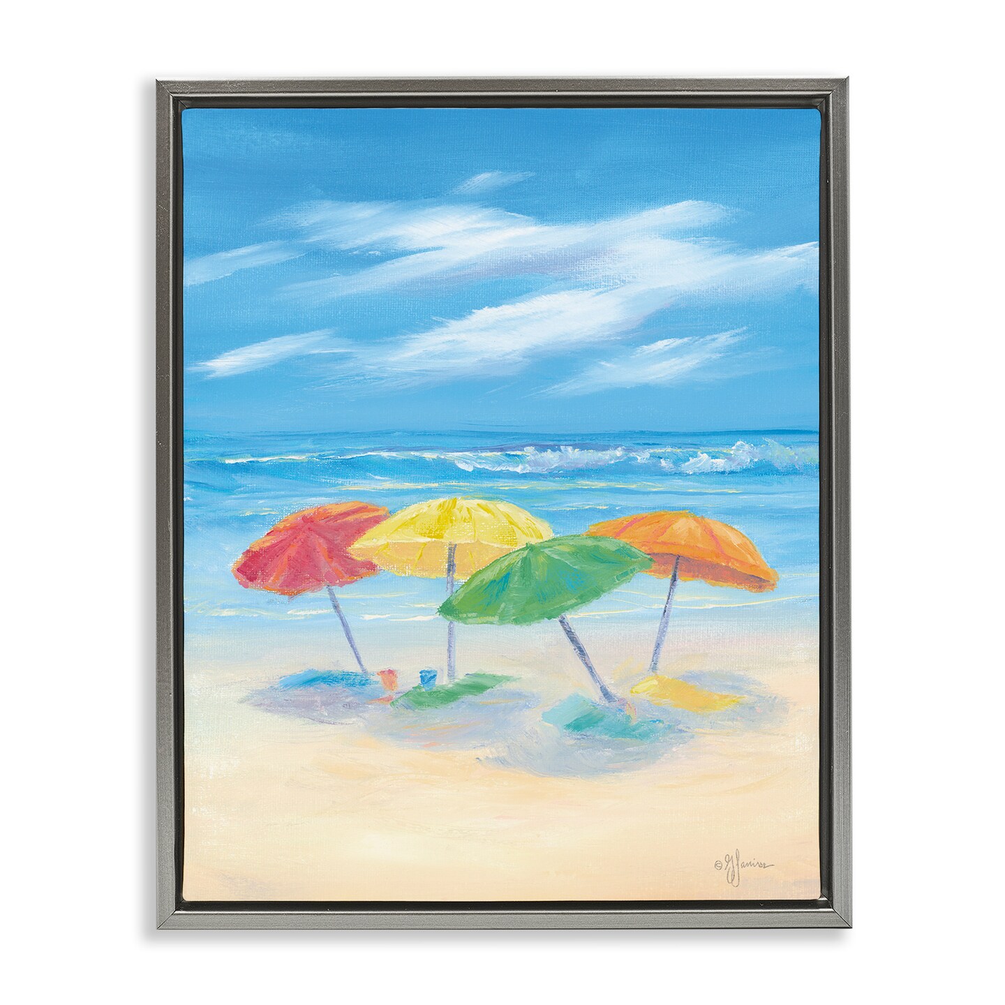 Stupell Industries Summer Seaside Umbrellas Floating Frame By Georgia ...
