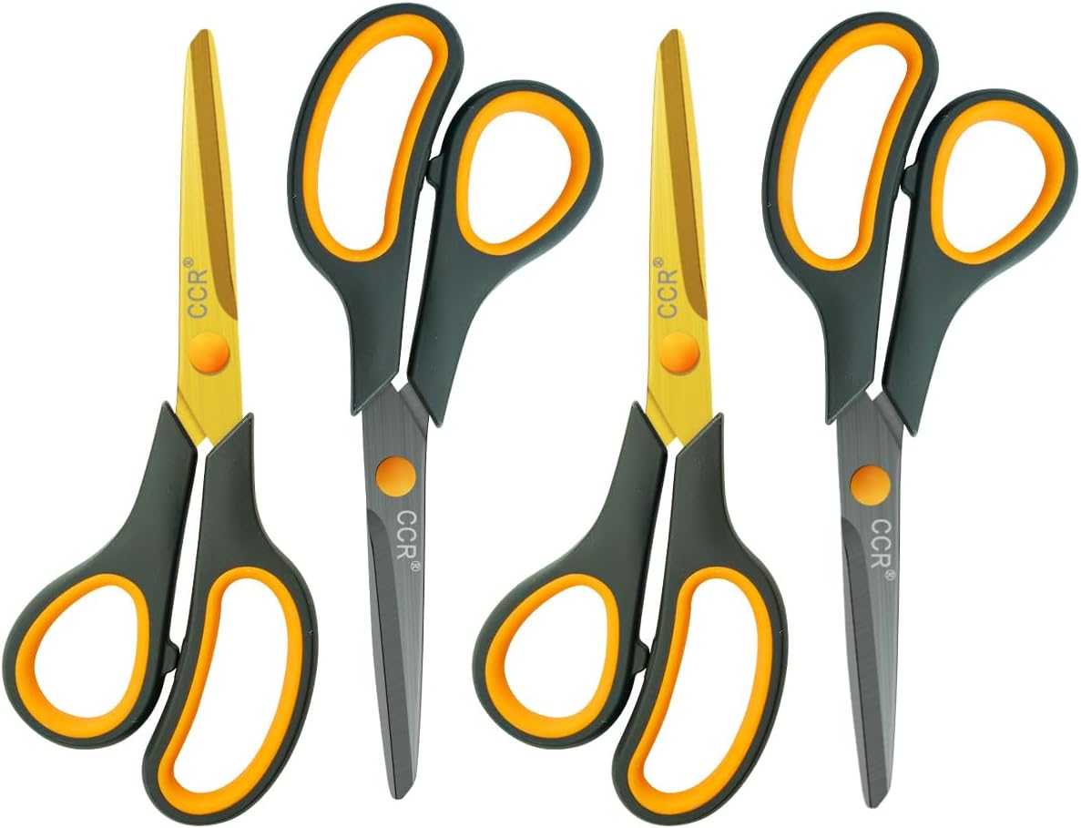 Scissors 8 Inch Soft Comfort-Grip Handles Sharp Titanium Coating Blades, 4-Pack
