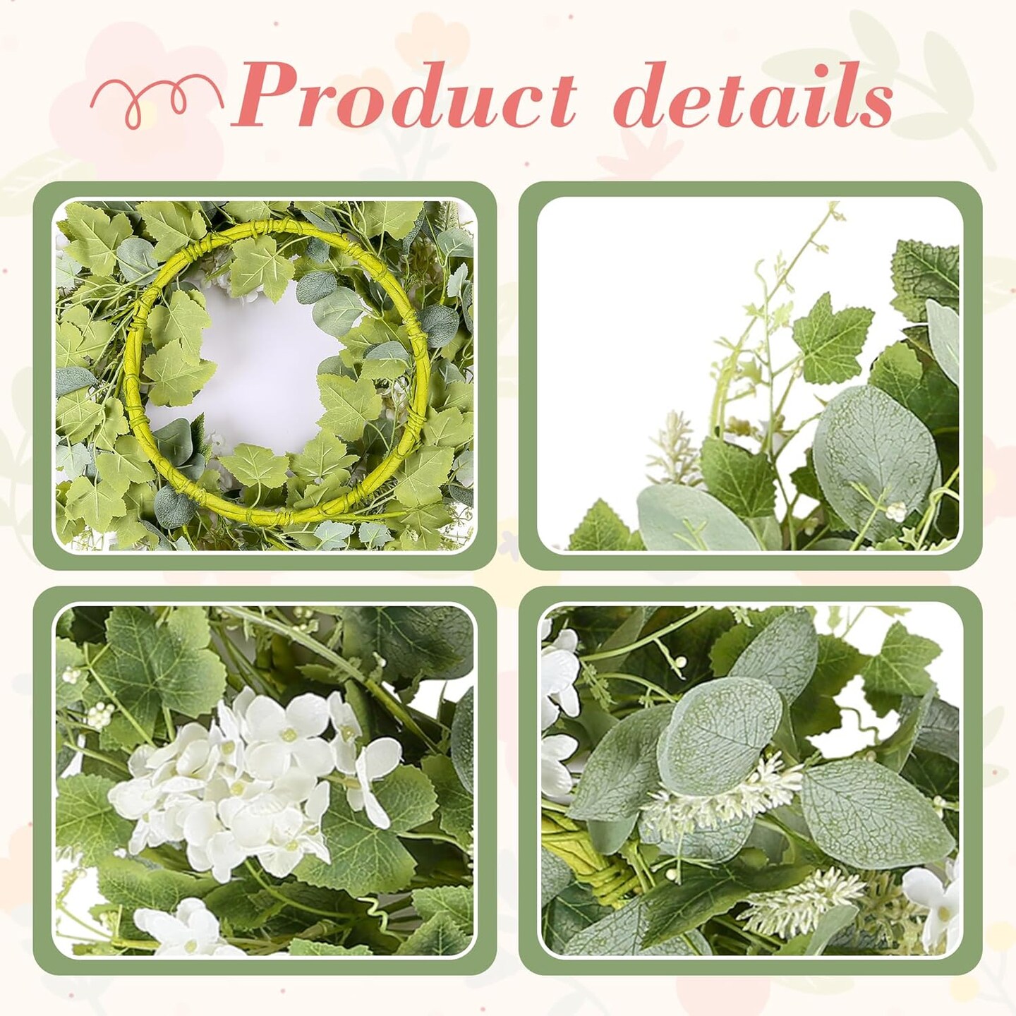 Spring Wreaths for Front Door White Flowers Grapevines Green Eucalyptus Leaves
