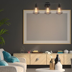 Wall-Mounted Industrial 3-Head Birdcage Lamp Vintage Wrought Iron Sconce for Bathroom, Living Room, or Entryway