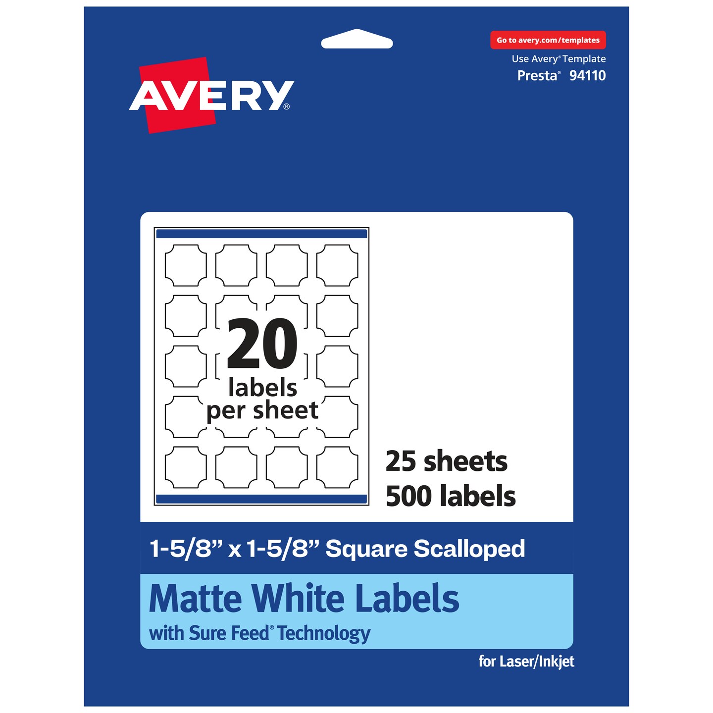 Avery White Square Scalloped Labels, 1-5/8&#x22; x 1-5/8&#x22;