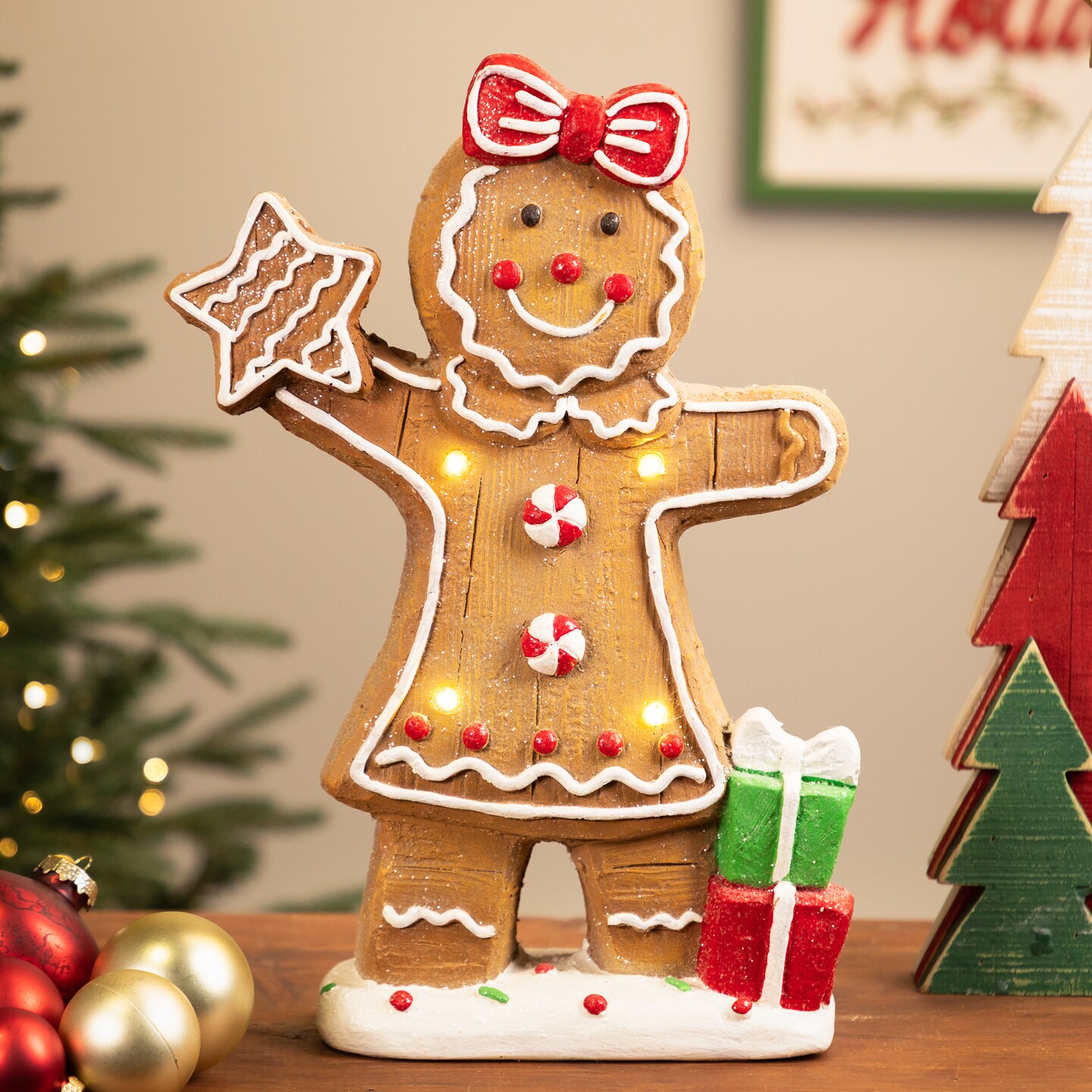 Northlight Lighted Gingerbread Cookie Girl Christmas Decoration - 14.5"