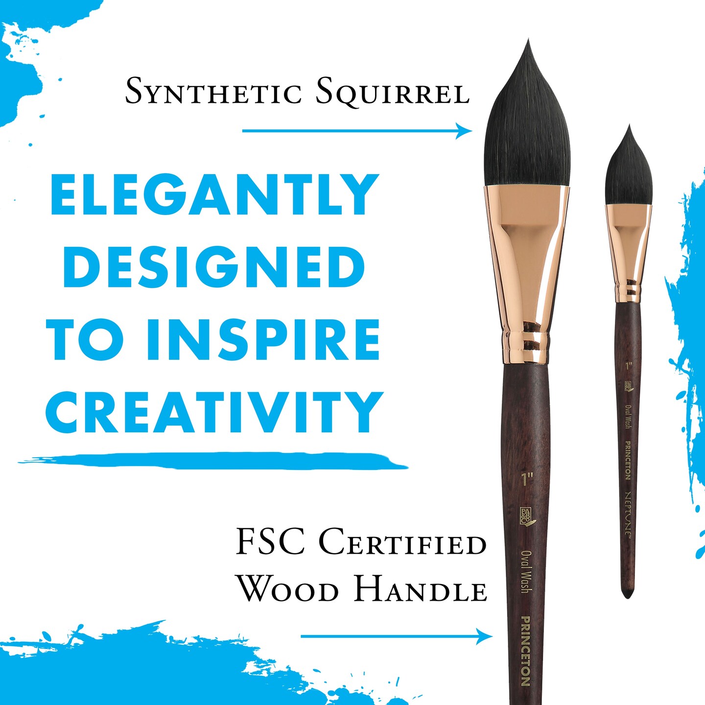 Princeton Series 4750 Neptune Synthetic Squirrel Brush-Short Handle Oval Wash 1"