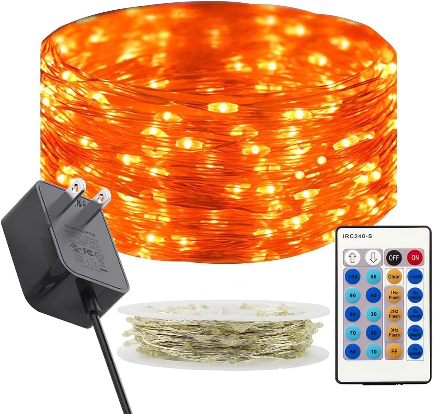 Dimmable 33 Ft Orange Fairy String Lights – 100 LED Silver Wire with Remote (Orange)