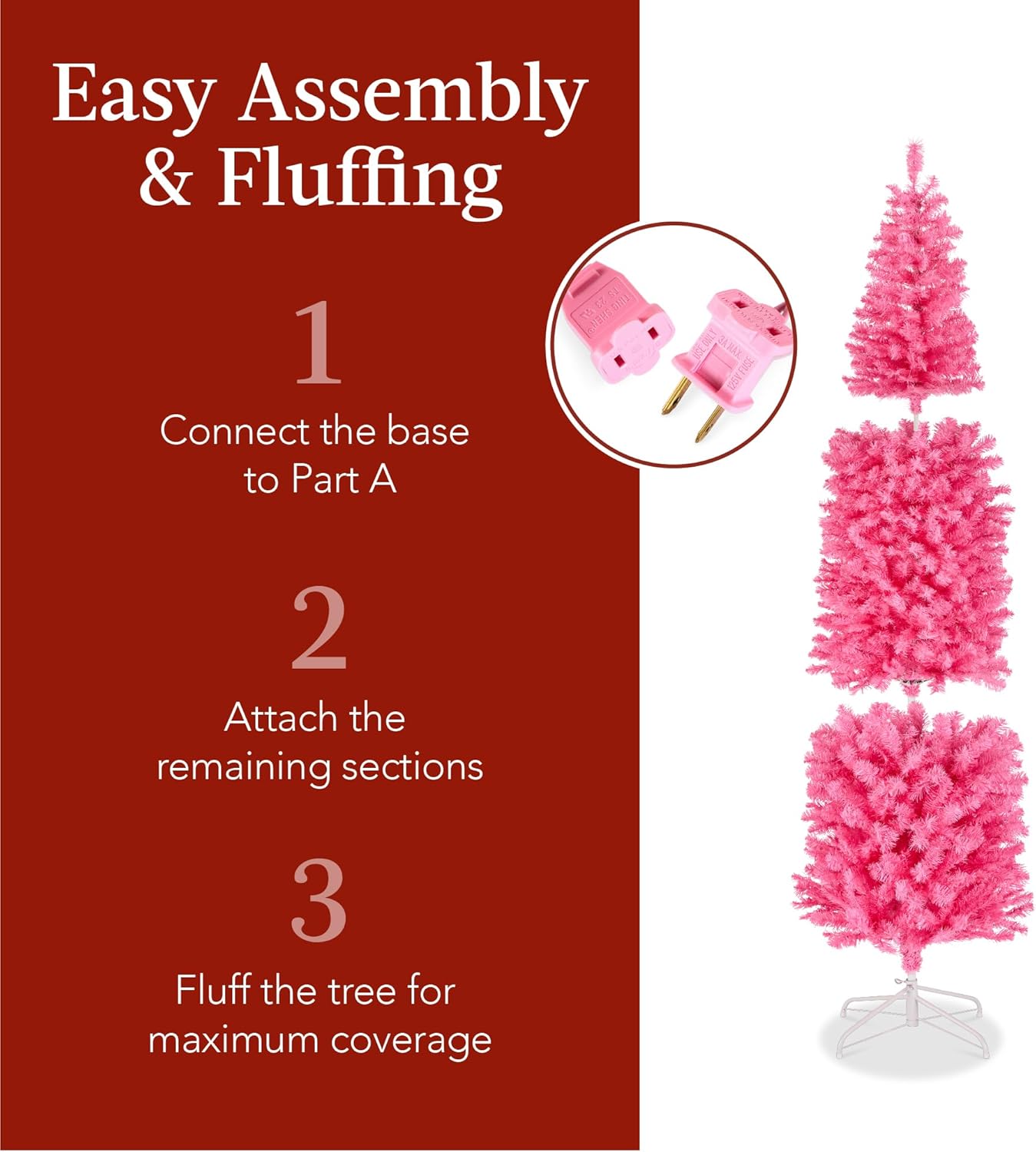 Pencil Artificial Christmas Tree with 300 2-in-1 White &#x26; Multicolor LED Lights &#x26; Sturdy Metal Base