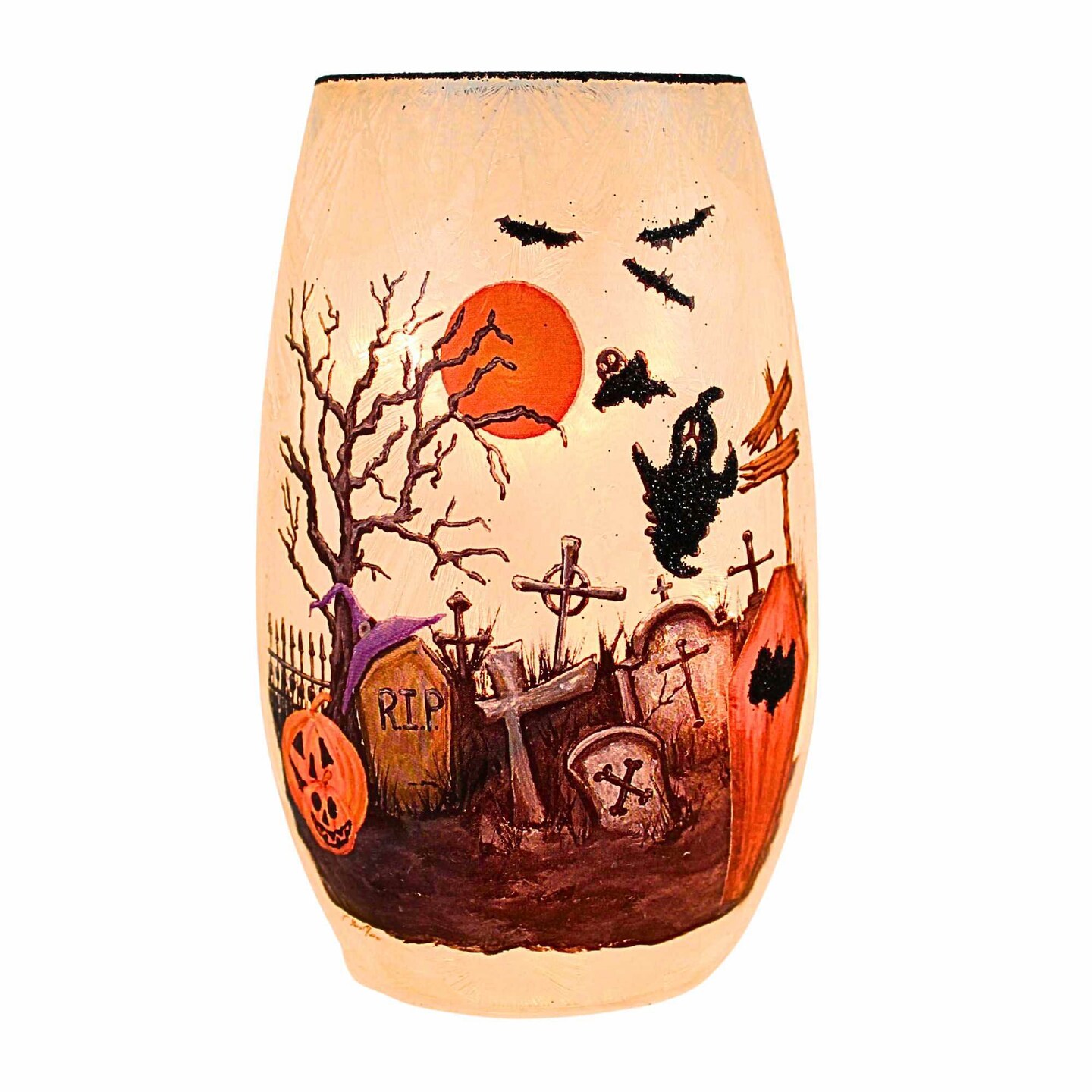 Stony Creek 5.0 Inch Spooky Season Pre-Lit Small Vase Halloween Lighted Glass Accent , Spooky Season Lighted Halloween